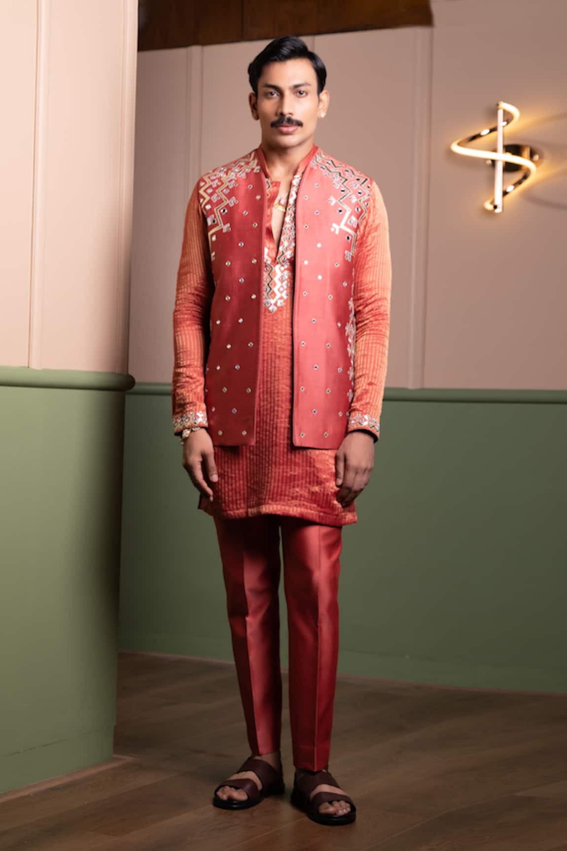 Kaaj Button Lightening Applique Bundi Kurta Set