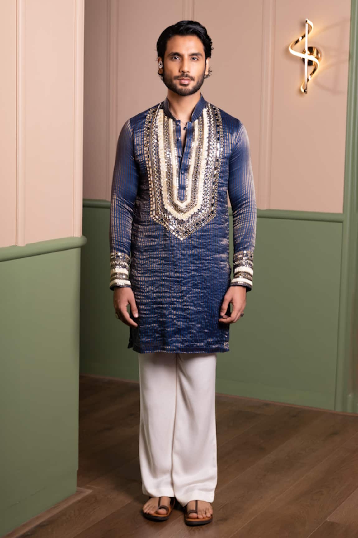 Kaaj Button Bajirao Mirror Work Kurta Set