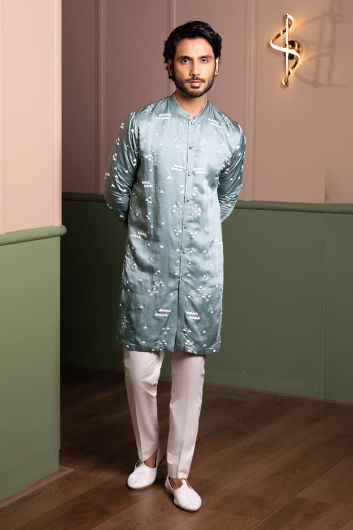 Kaaj Button Warli Embroidered Kurta Set