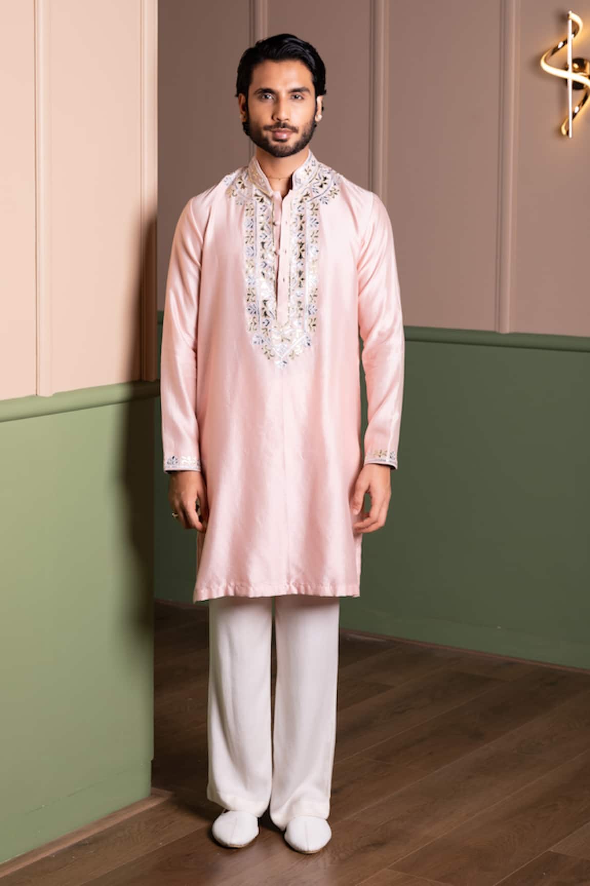 Kaaj Button Royal Leather Applique Kurta Set
