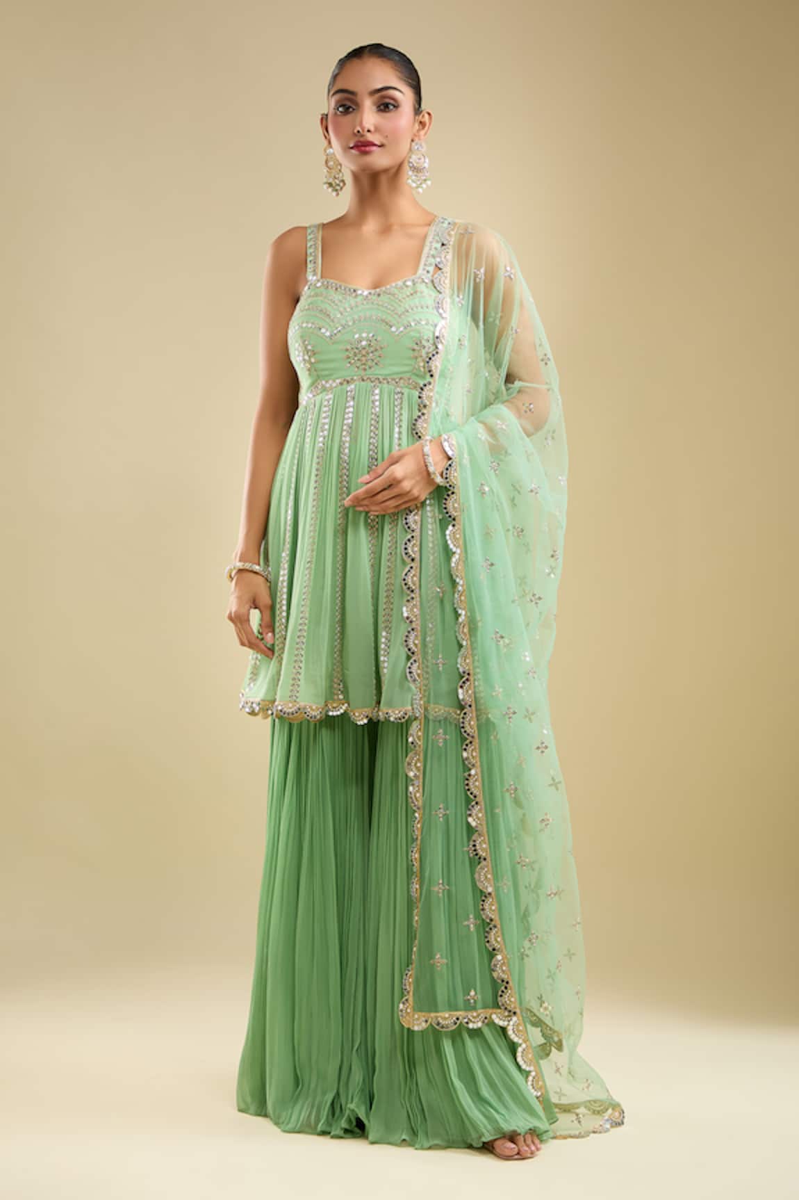 Samyukta Singhania Embroidered Peplum Kurta Gharara Set 