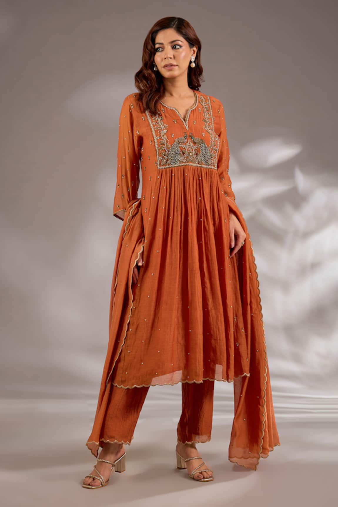 Studio A Mul Chanderi Hand Embroidered Flared Anarkali Set 