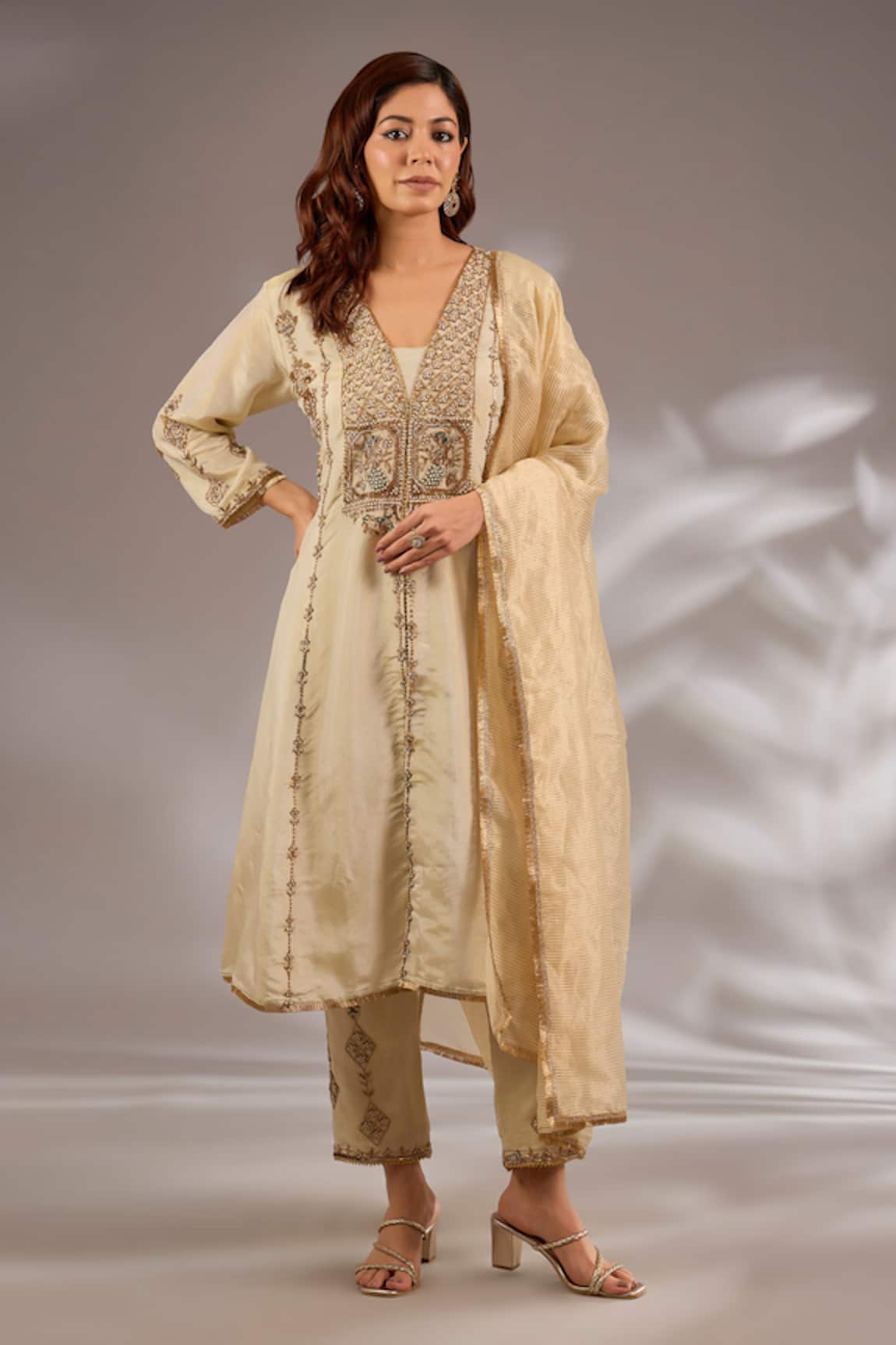 Studio A Tissue Hand Embroidered Flared Kurta Set 