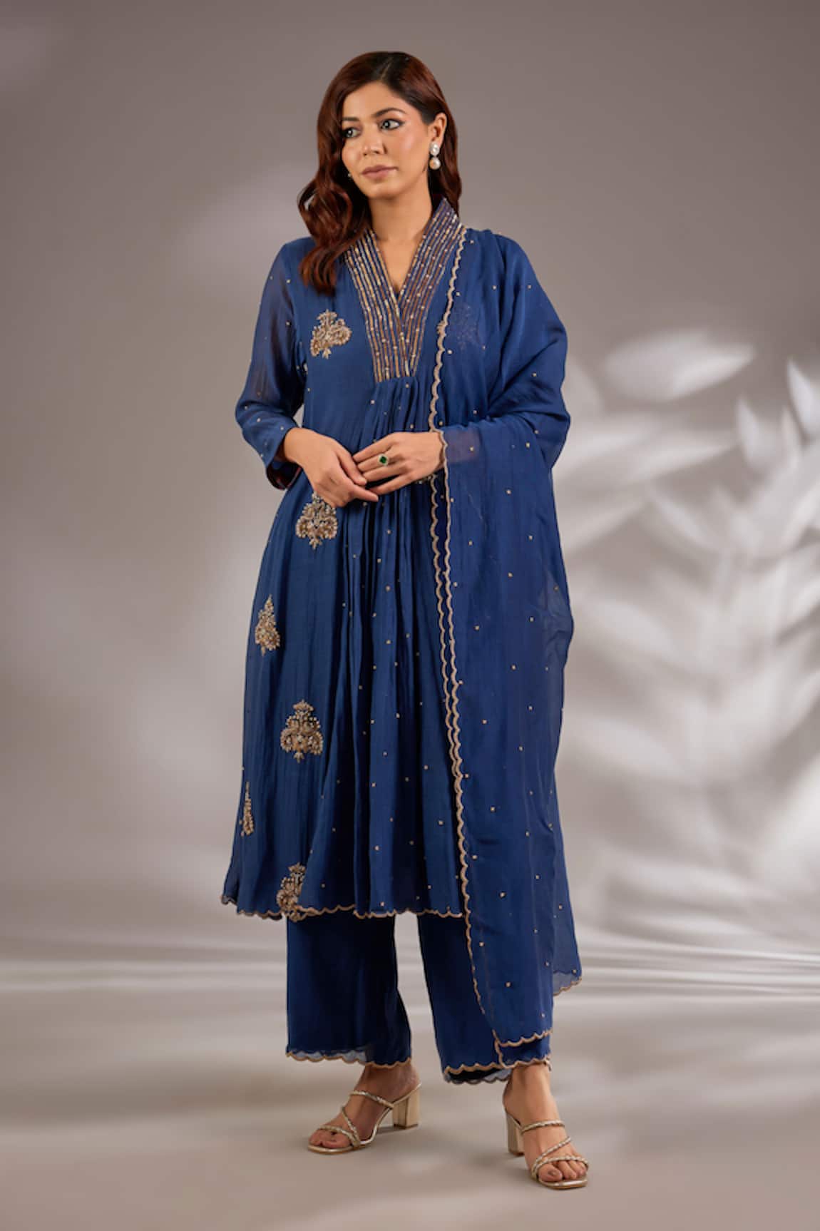 Studio A Mul Chanderi Hand Embroidered Flared Anarkali Set 