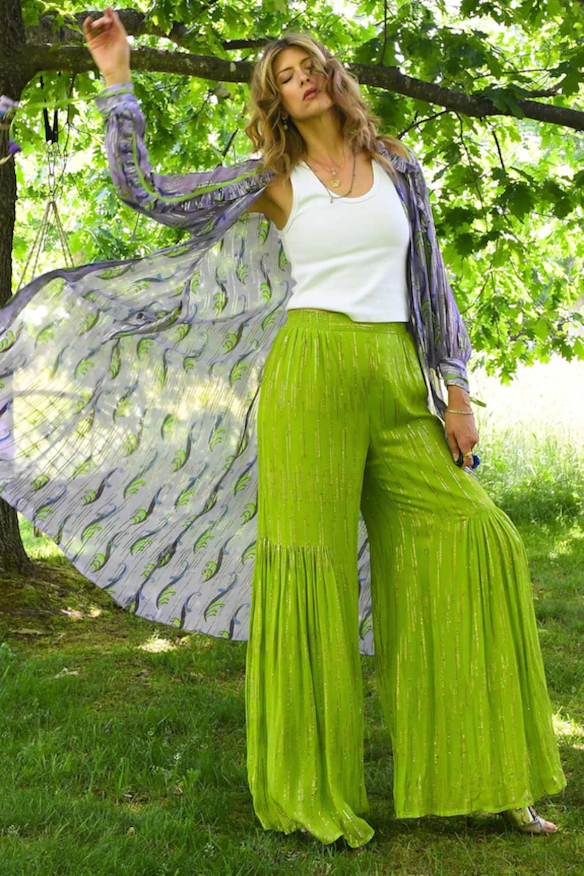 Style Junkiie Purple Ruffled Lurex Duster Jacket 