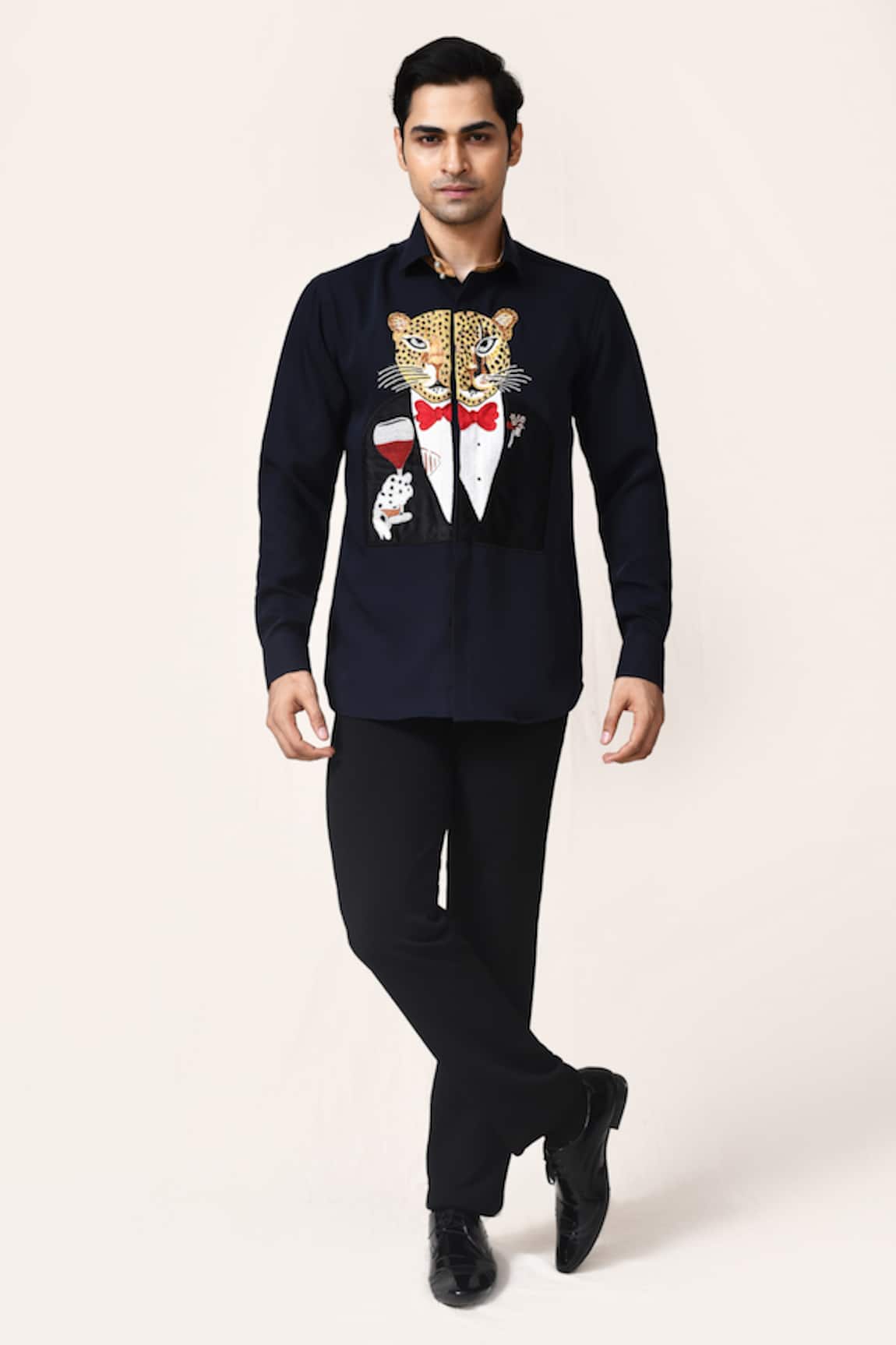 Aryavir Malhotra Navy Blue Graphic Print Shirt 