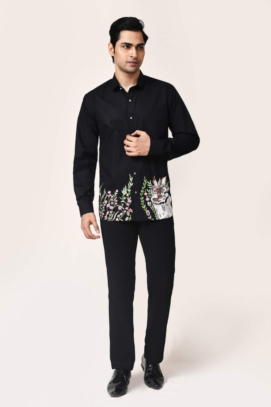 Aryavir Malhotra Hand Work Navy Blue Shirt 