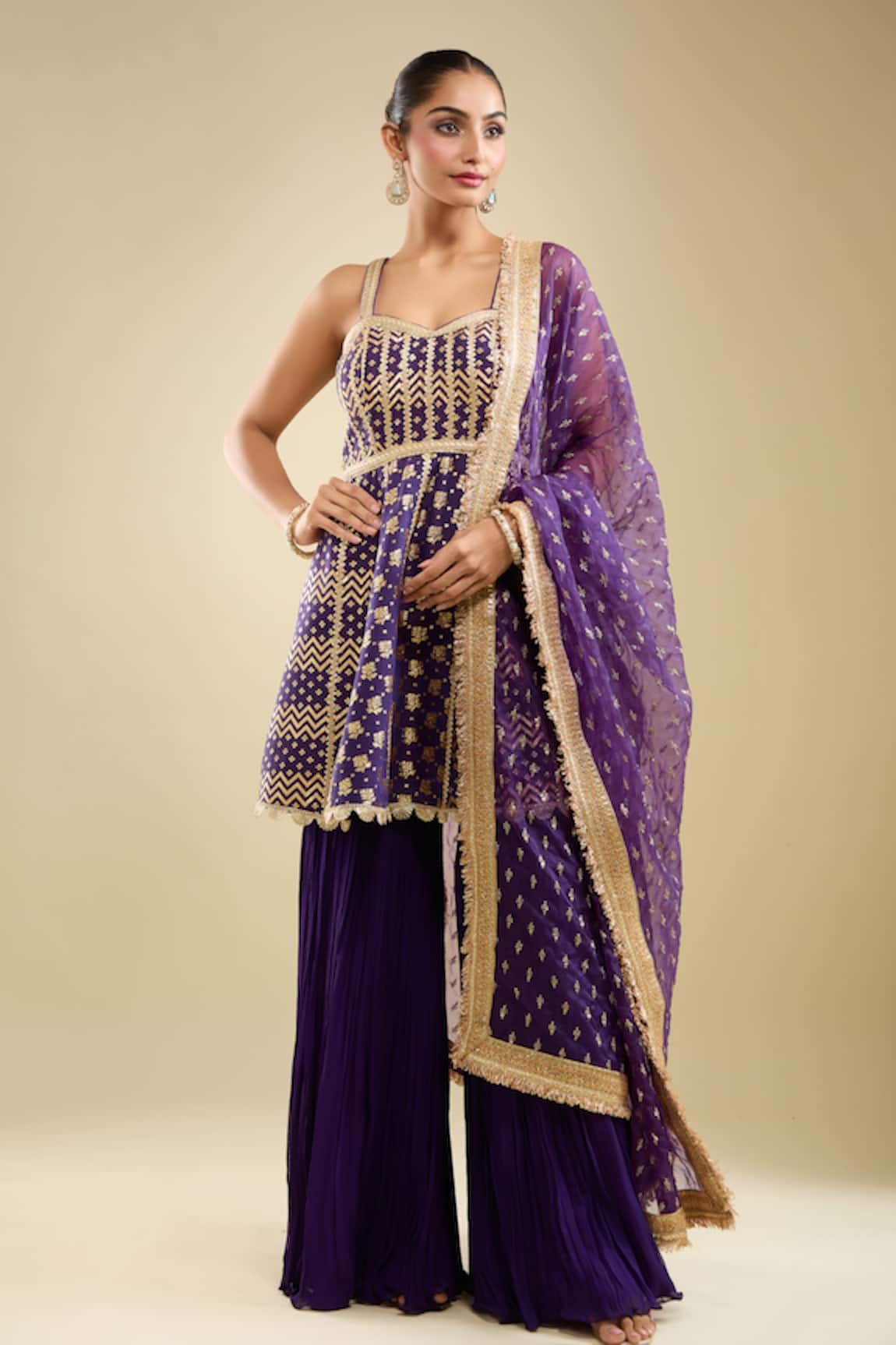 Samyukta Singhania Embroidered Peplum Kurta Gharara Set 