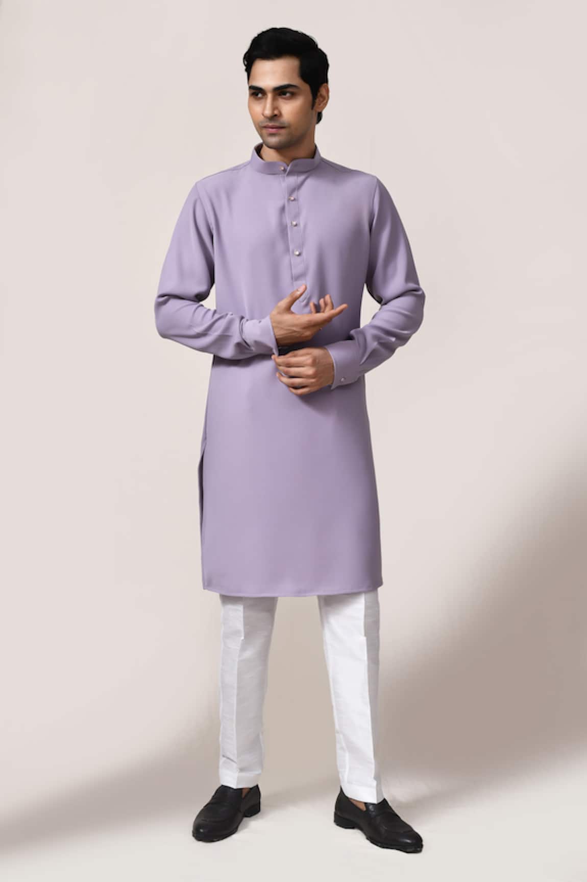 Aryavir Malhotra Purple Plain Kurta & White Pant Set 