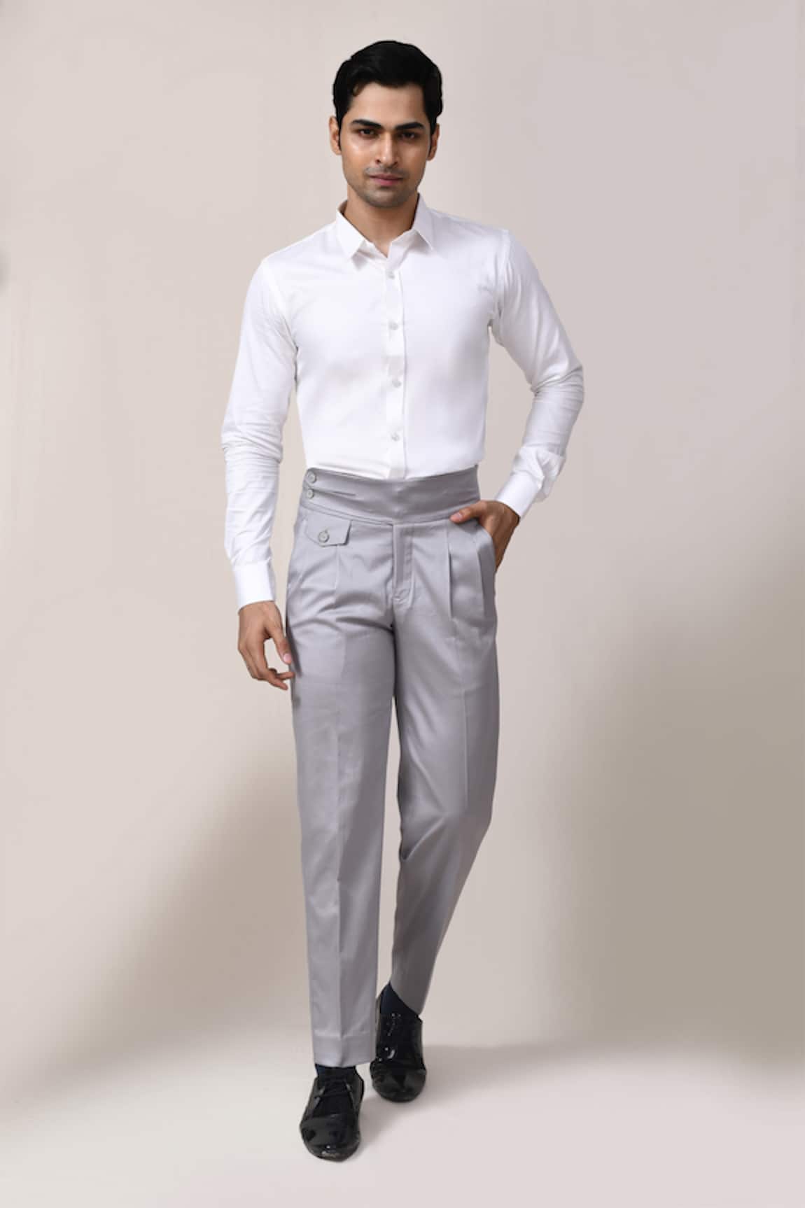 Aryavir Malhotra Grey Cotton Lycra Pant 