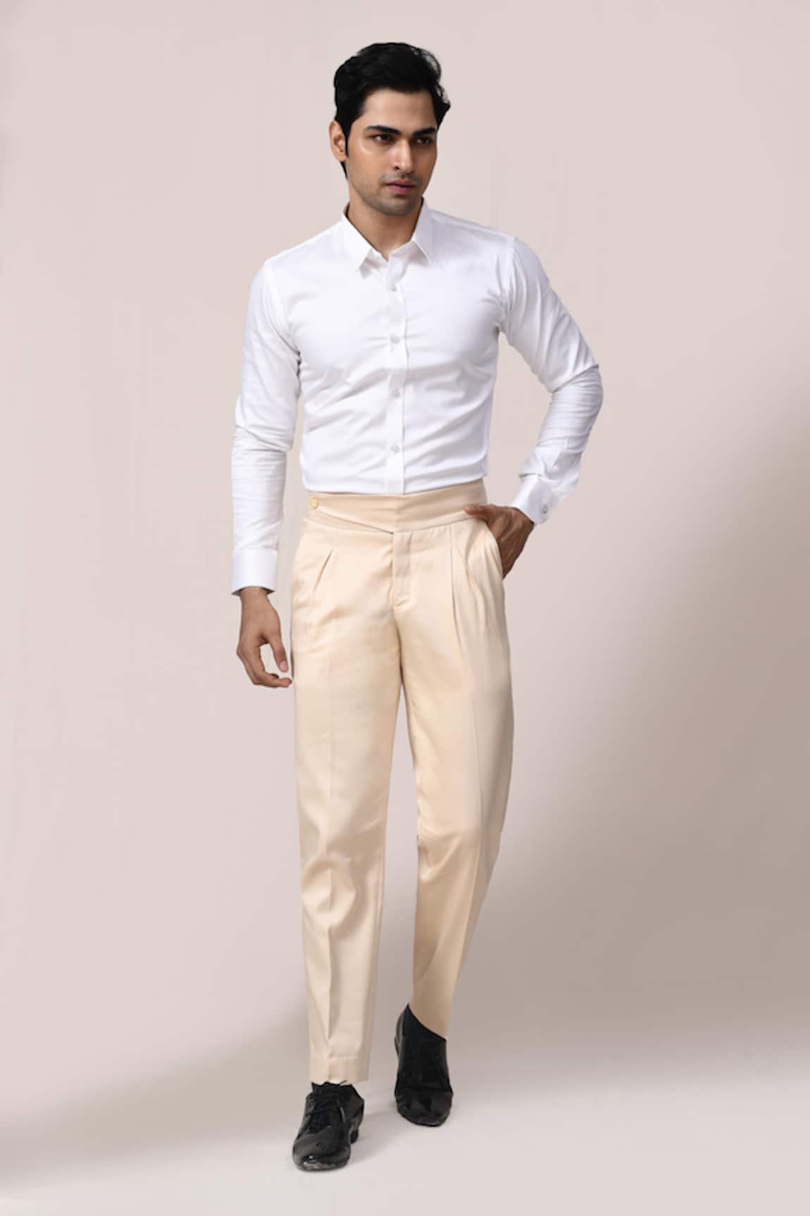 Aryavir Malhotra Cream Cotton Lycra Pant 