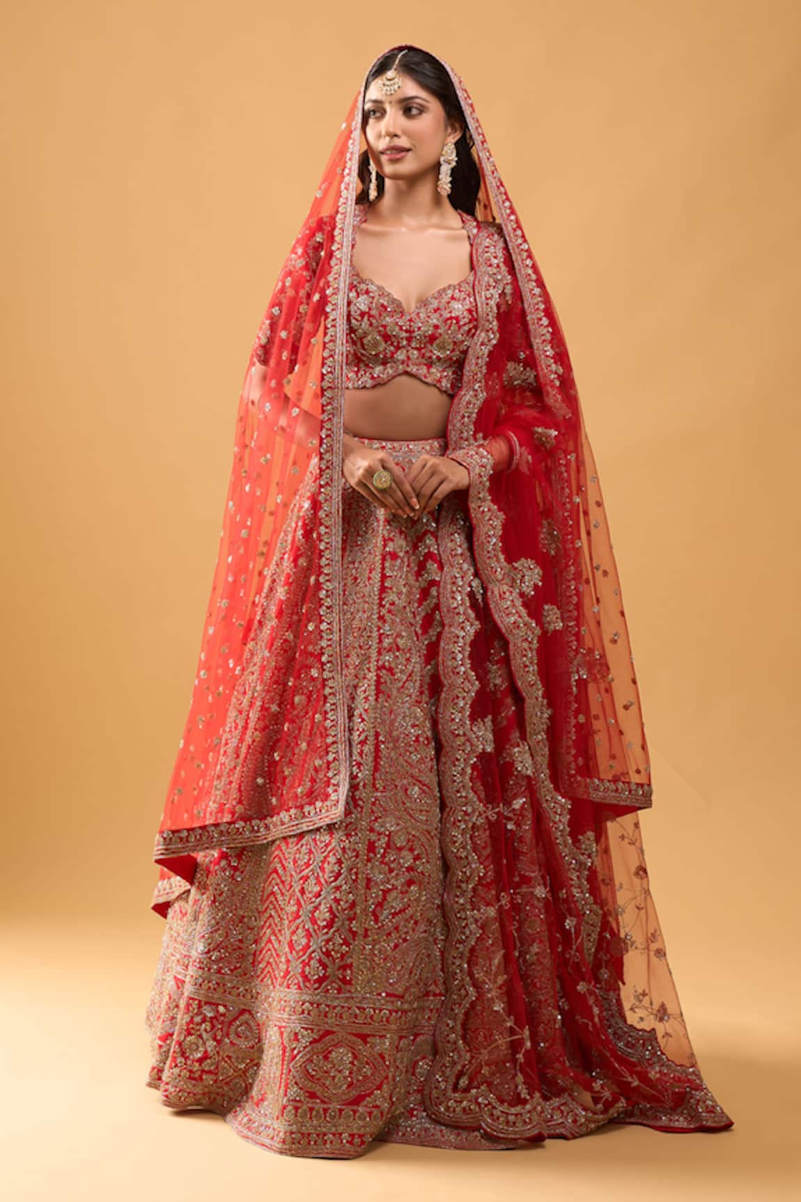 Azeera Red Embroidered Bridal Lehenga Set 