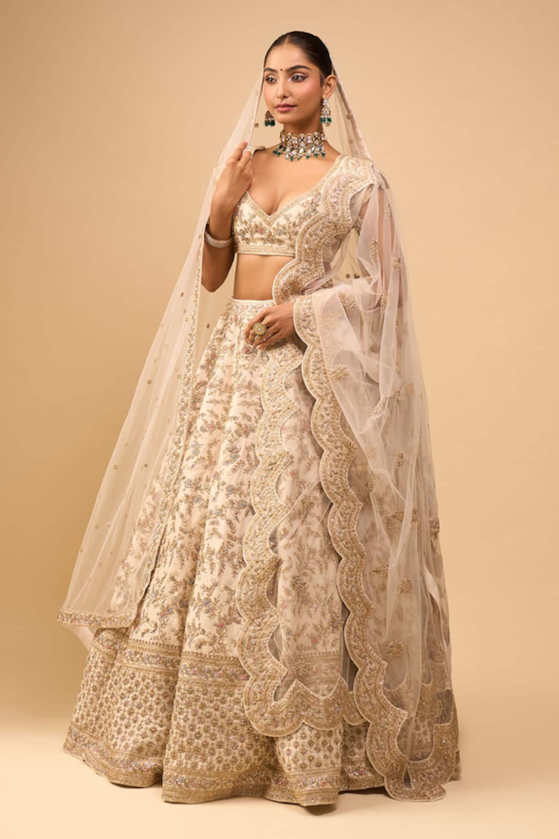 Azeera Embroidered Ivory Bridal Lehenga Set