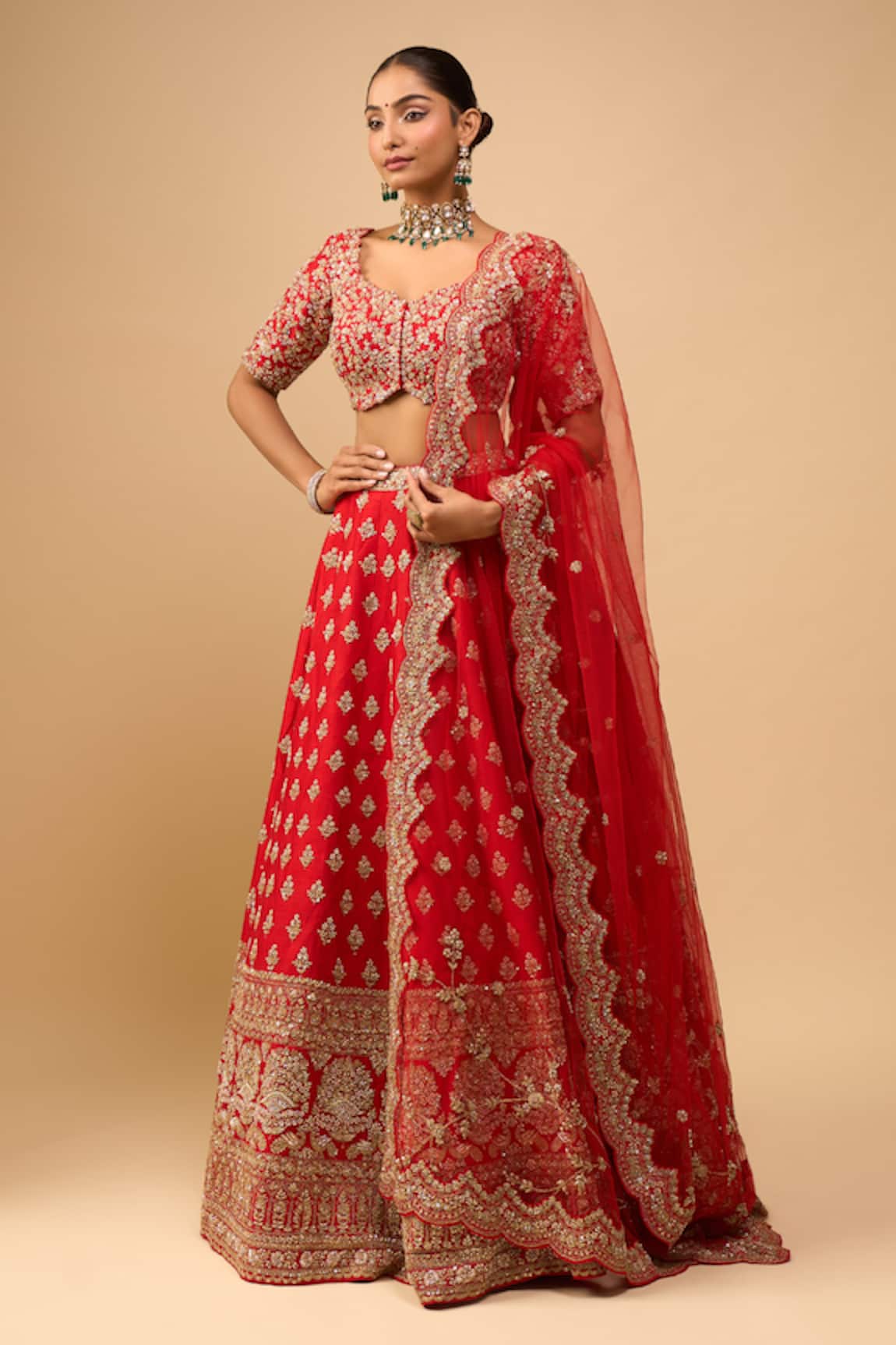 Azeera Red Embroidered Bridal Lehenga Set 
