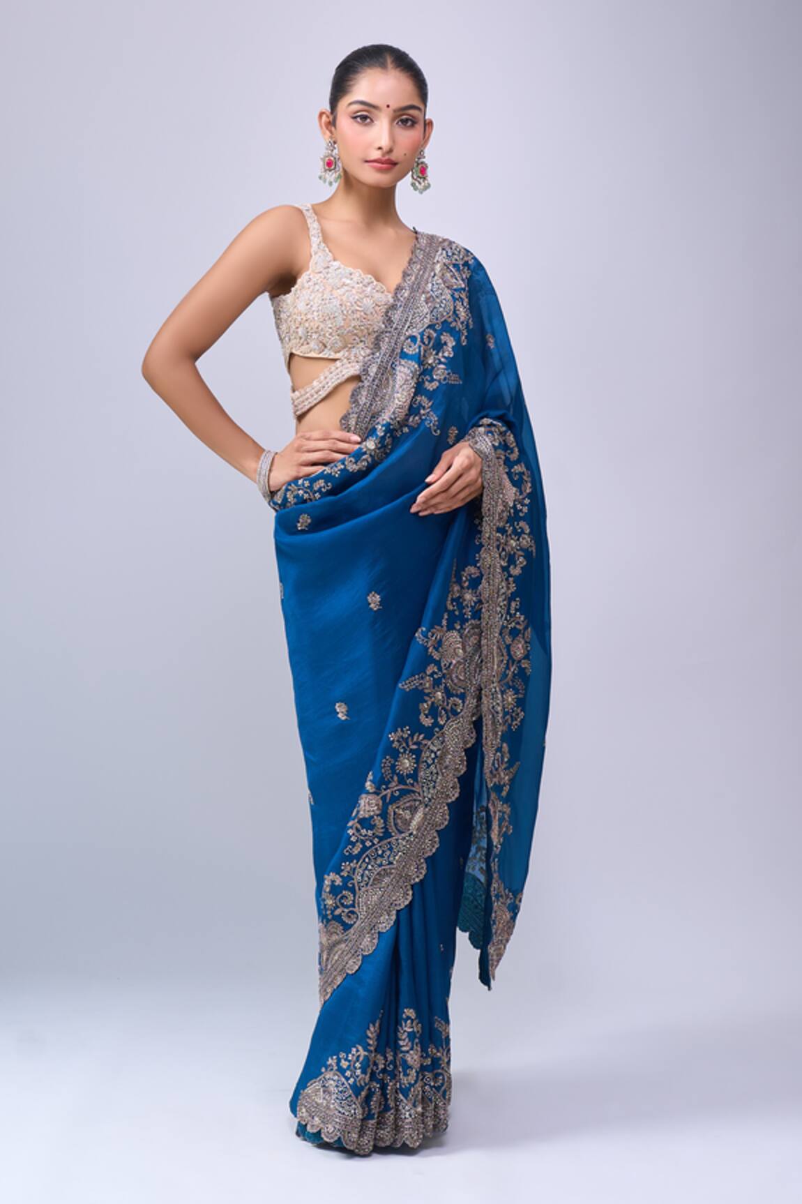 Azeera Embroidered Saree With Unstitched Blouse Piece 