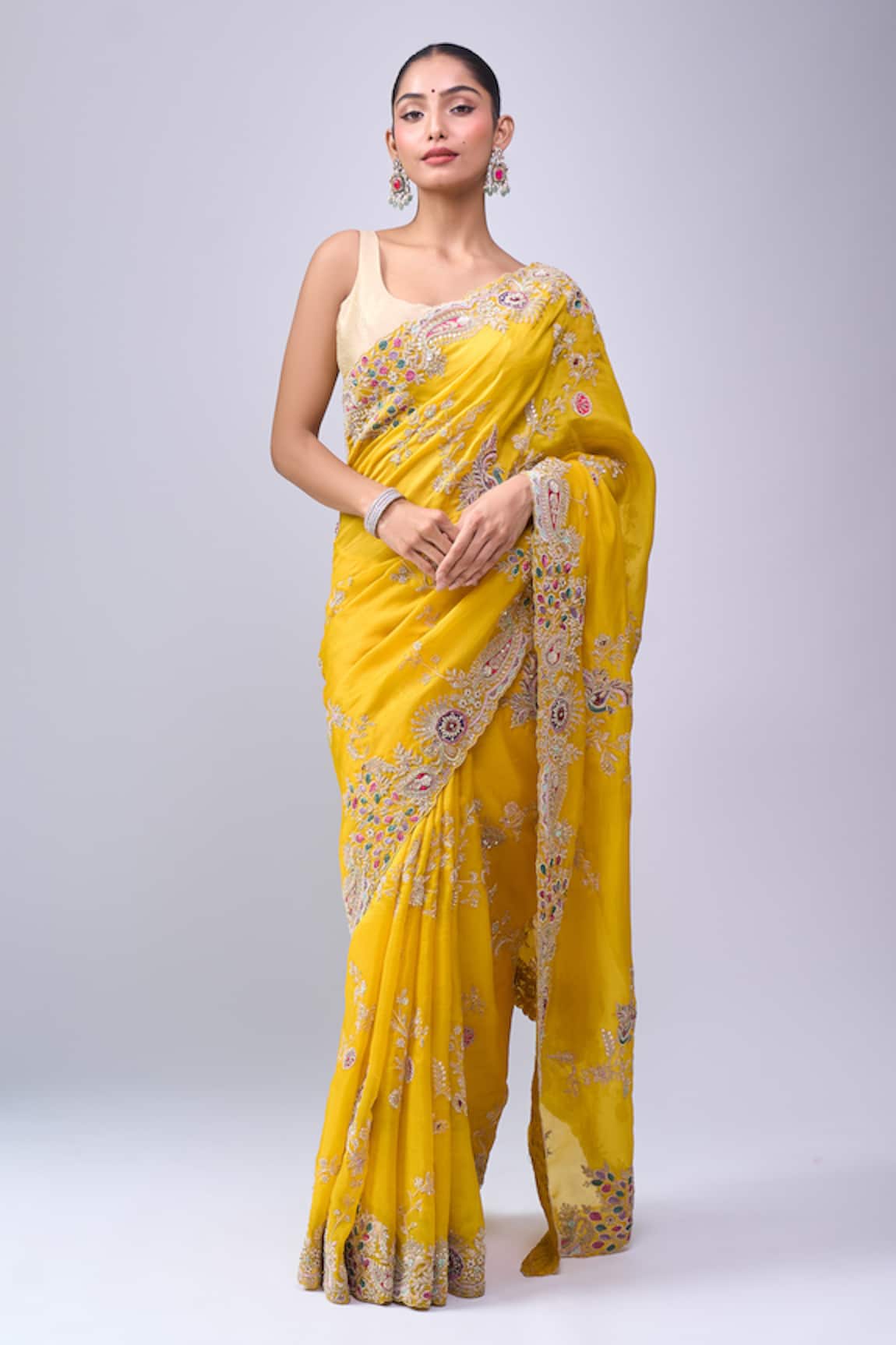 Azeera Embroidered Saree With Unstitched Blouse Piece 