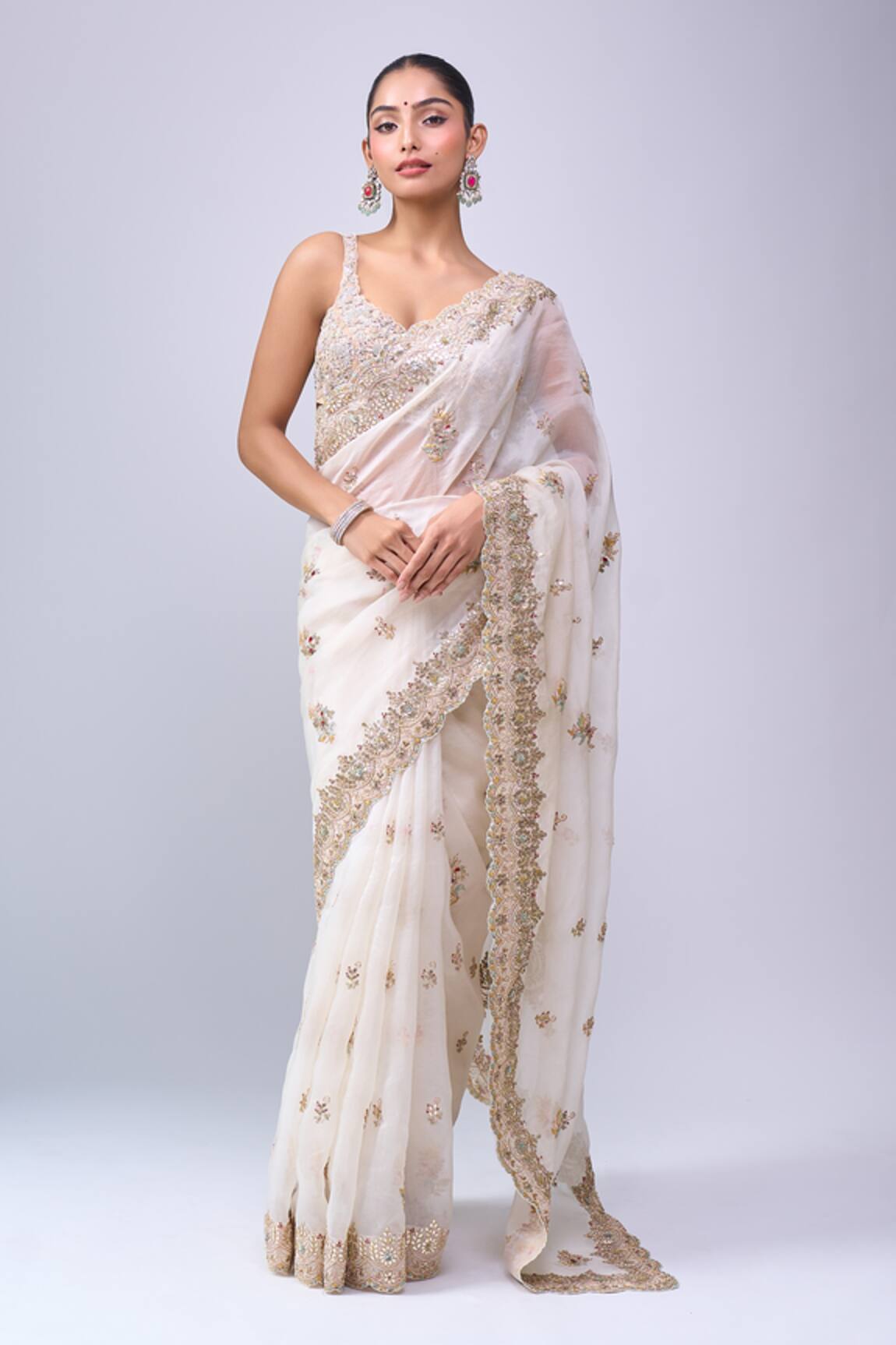 Azeera Embroidered Saree With Unstitched Blouse 