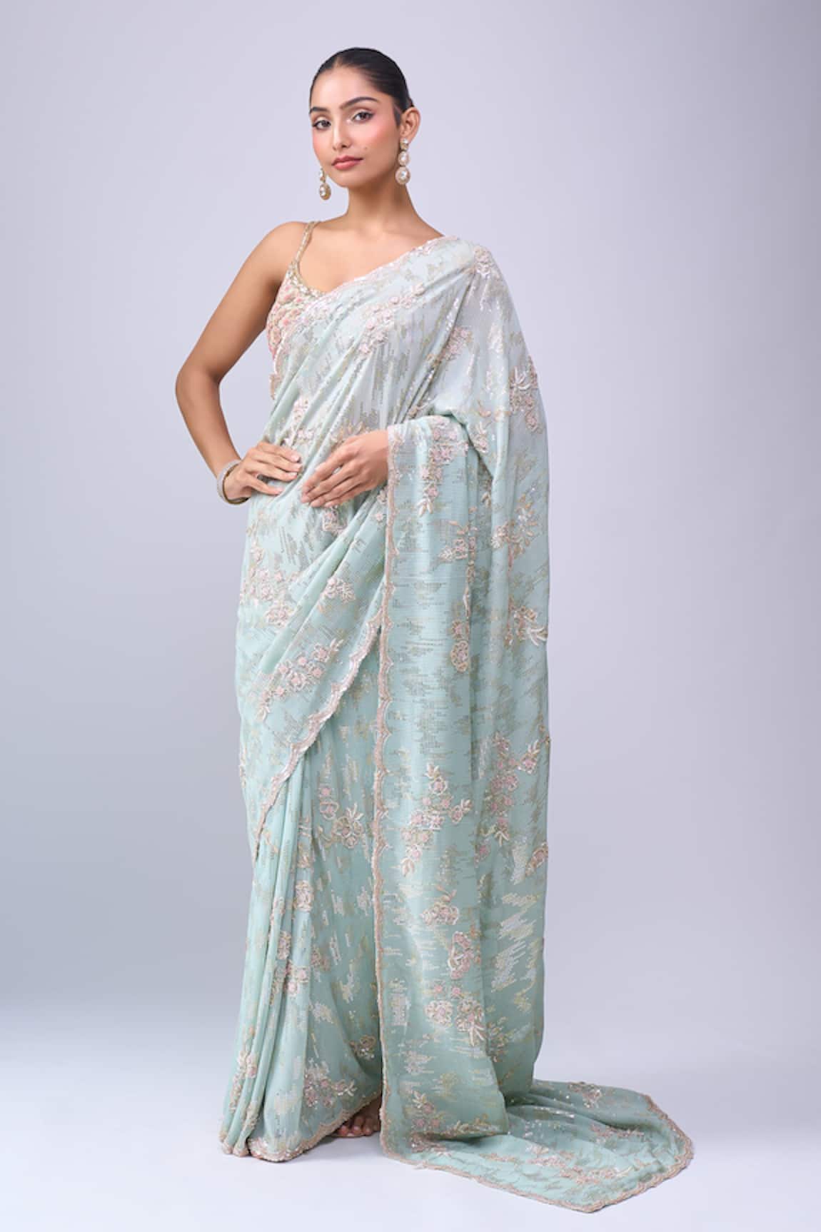 Azeera Embroidered Saree With Unstitched Blouse Piece 