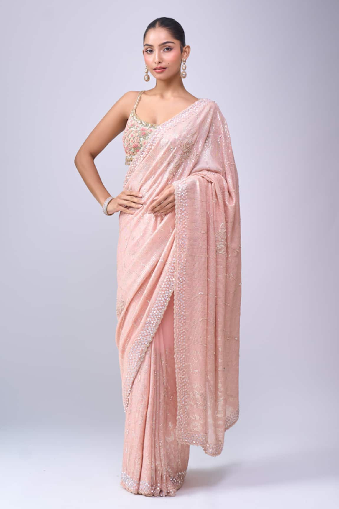Azeera Sequined Saree With Unstitched Blouse Piece 