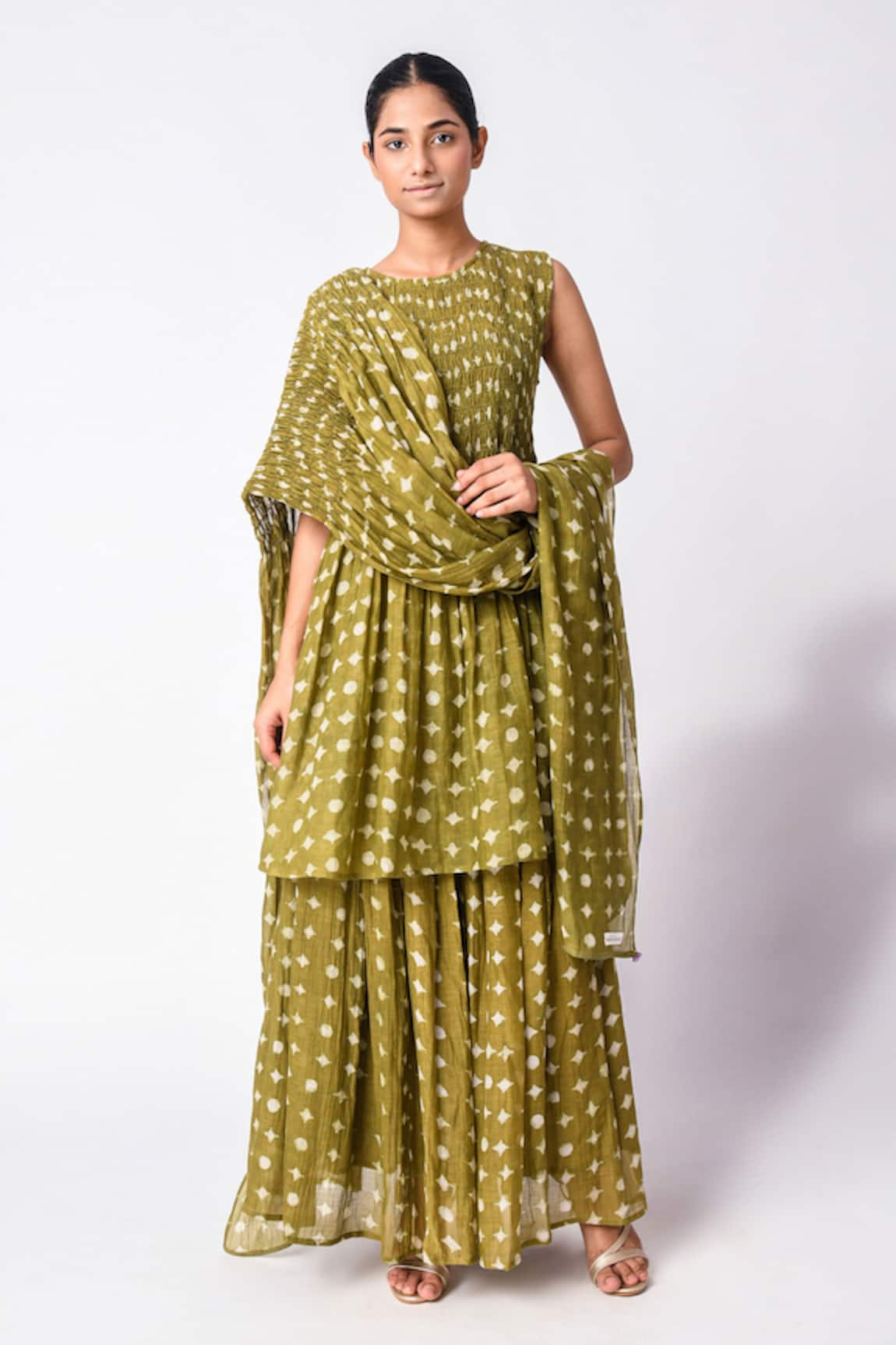 Jayati Goenka Chanderi Silk Printed Kurta Skirt Set 