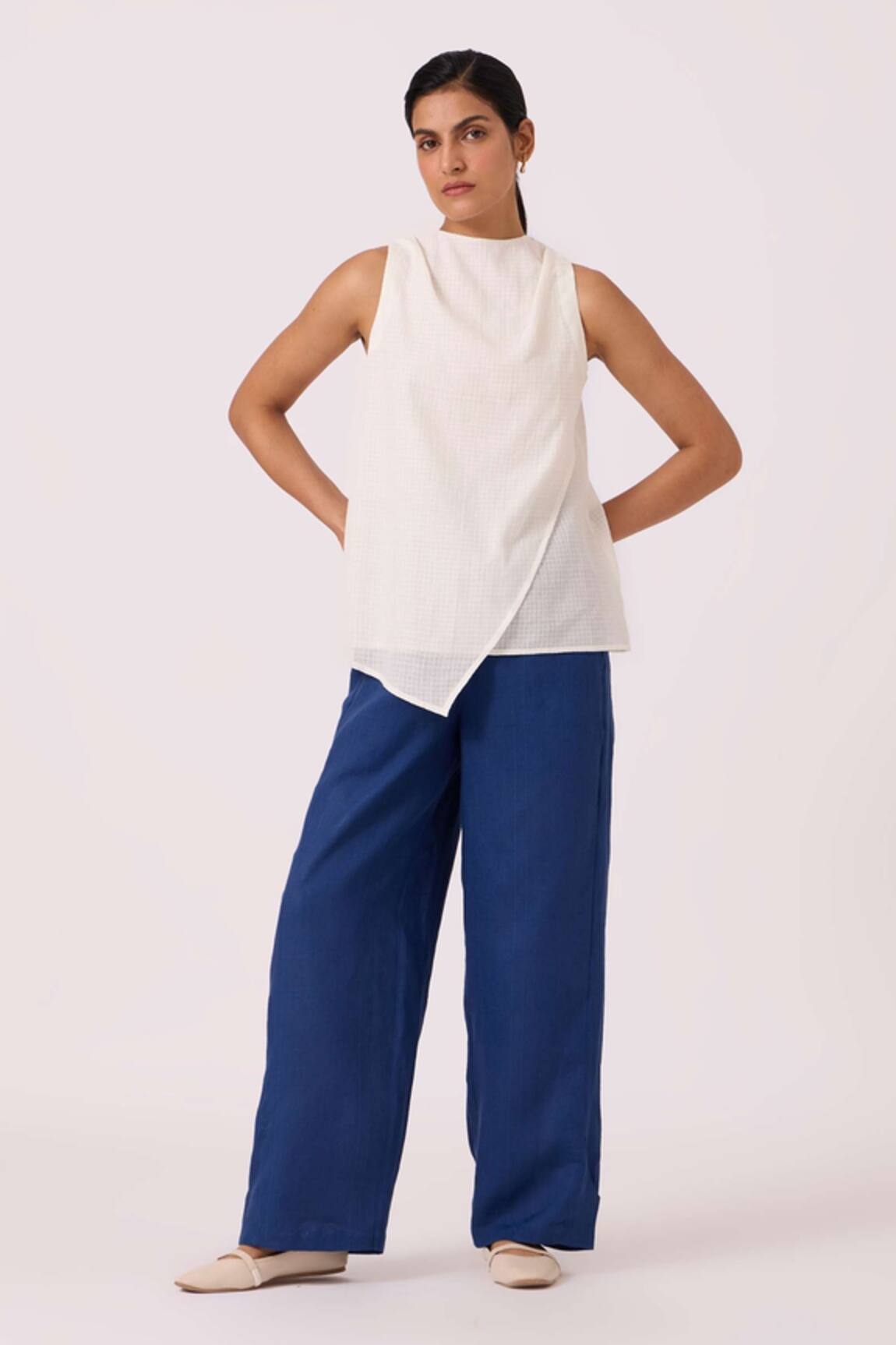 The Summer House Aldous Ink Blue Linen High Waist Pant 