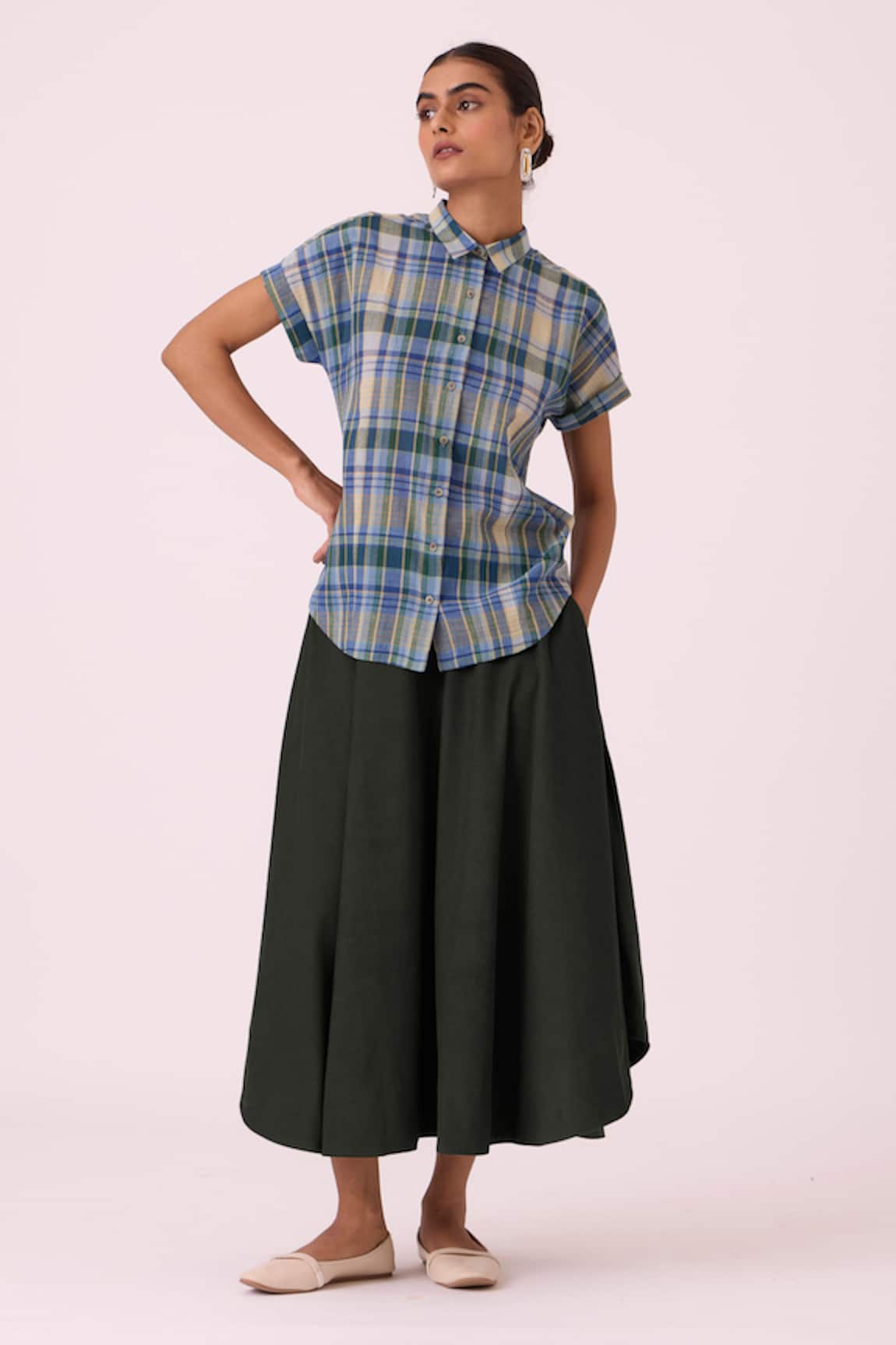 The Summer House Boga Green Needlecord Flared Skirt 