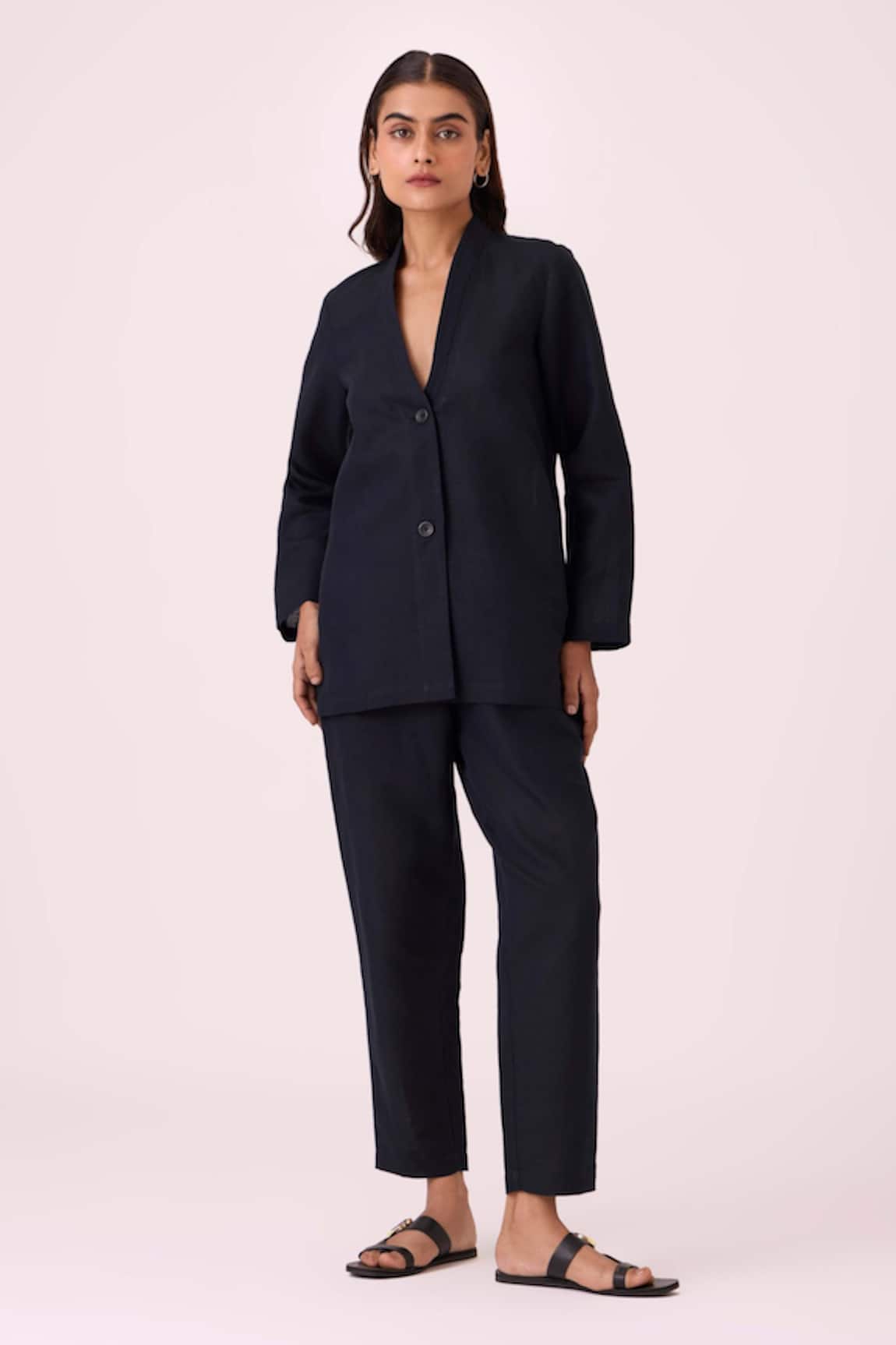 The Summer House Darcy Black Linen Cotton Jacket 