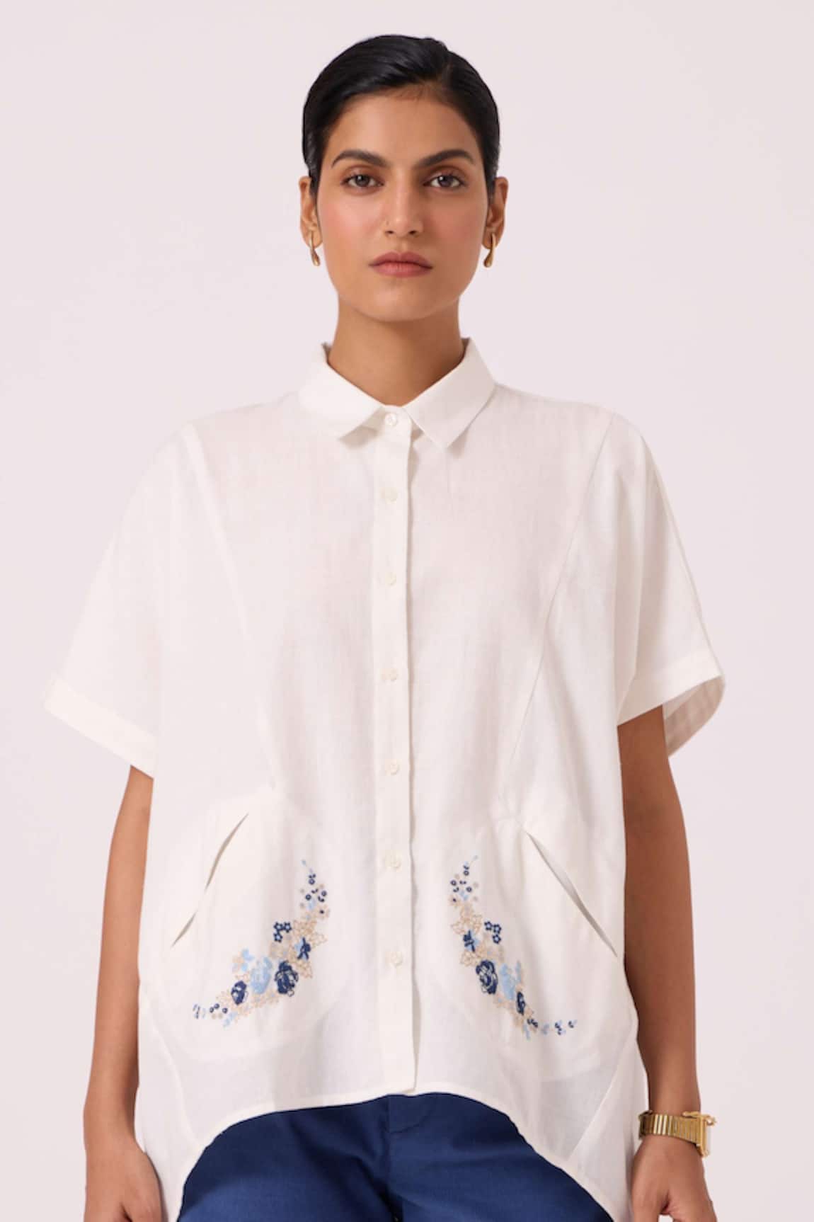 The Summer House Sibyl Handwoven Embroidered Off White Shirt 