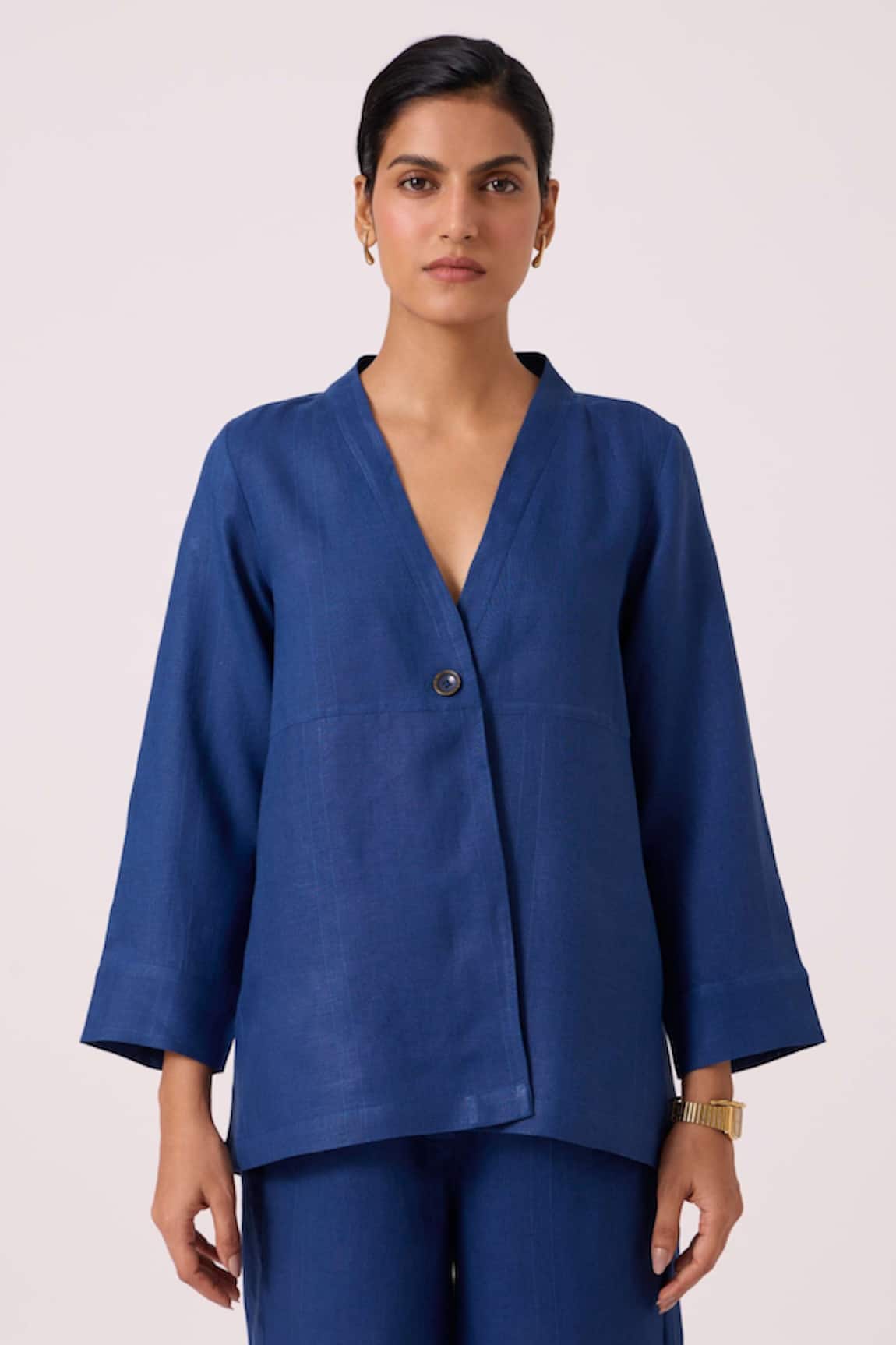 The Summer House Yasnaya Ink Blue Linen Overlay Jacket 