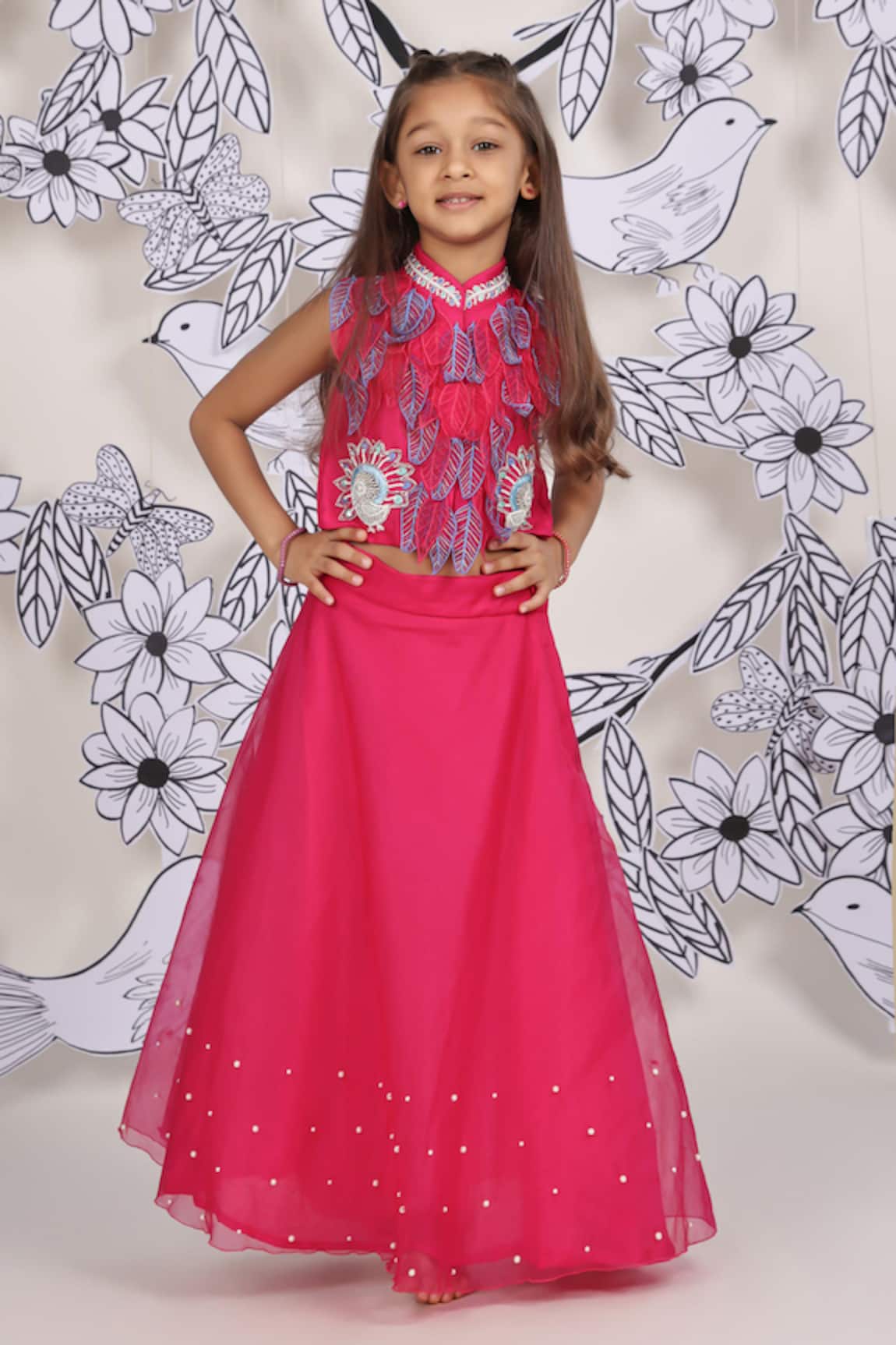 LA Dee DA 3D Leaf Embroidered Top With Organza Skirt 