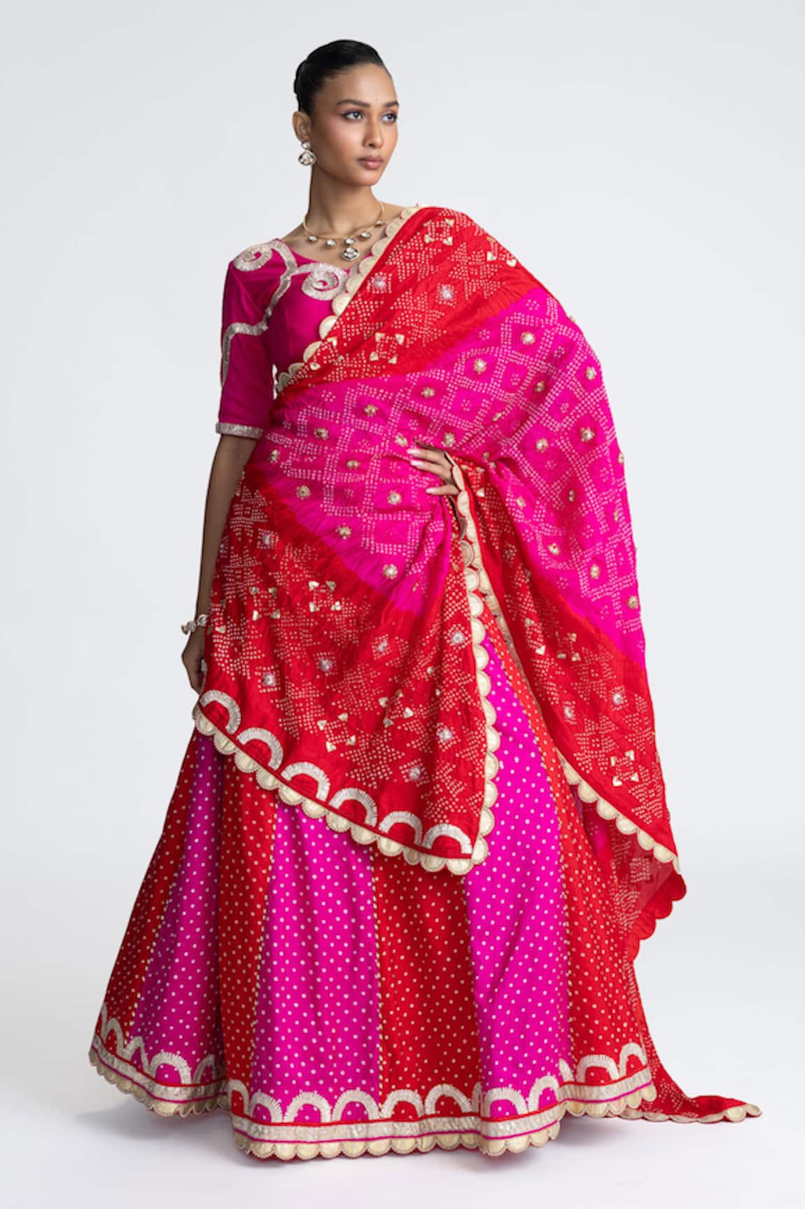 Naina Jain Red Rani Bandhani Silk Lehenga Set 