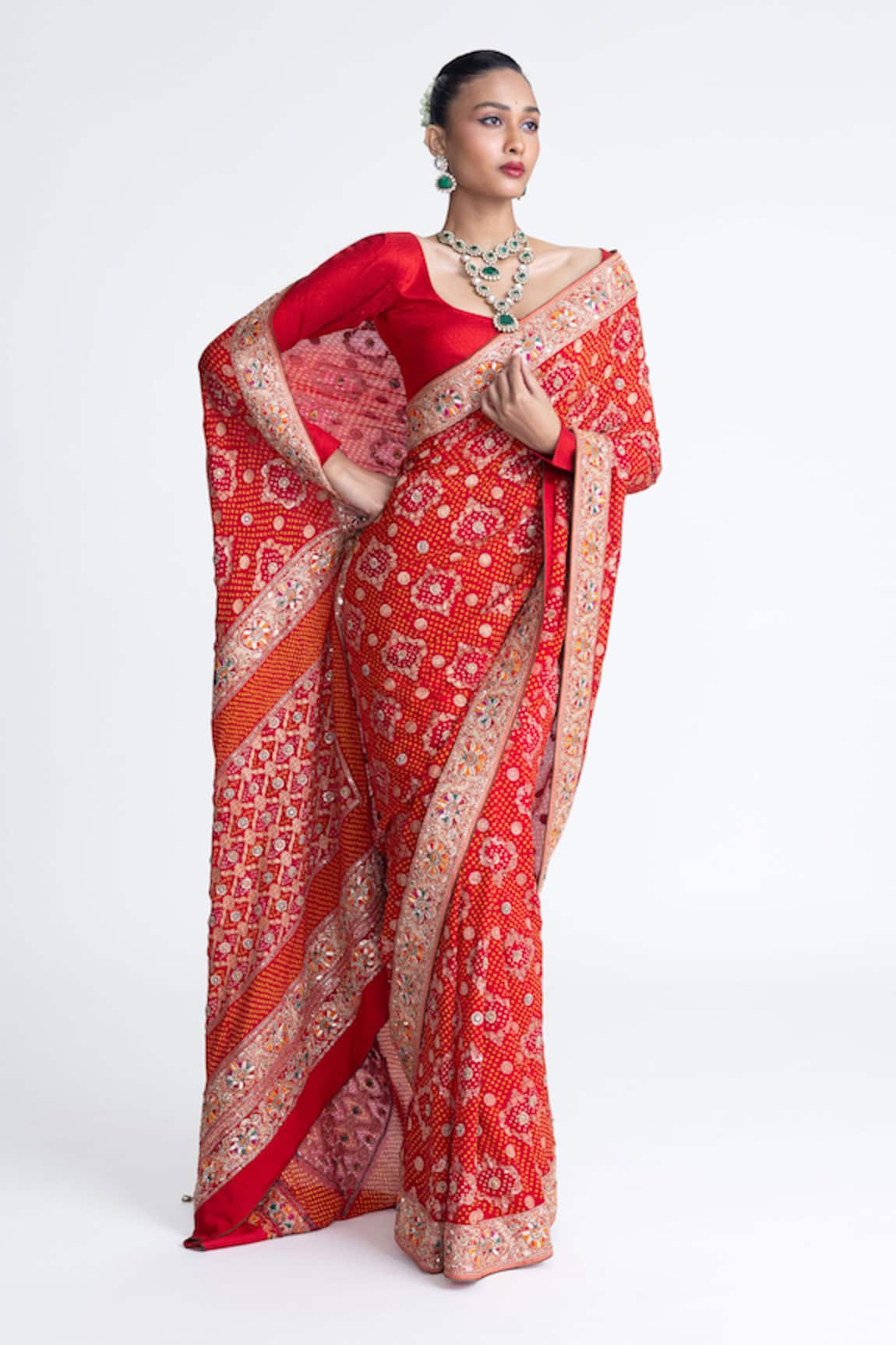 Naina Jain Banarasi Bandhani Saree With Unstitched Blouse Fabric 