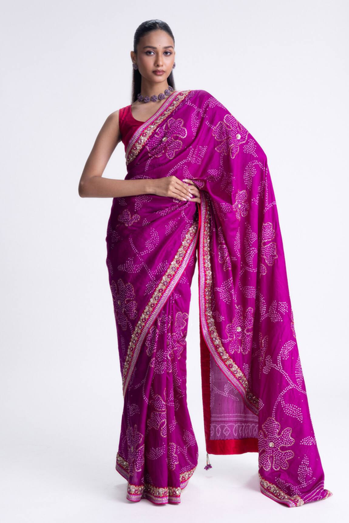 Naina Jain Bandhani Silk Saree With Unstitched Blouse Fabric 