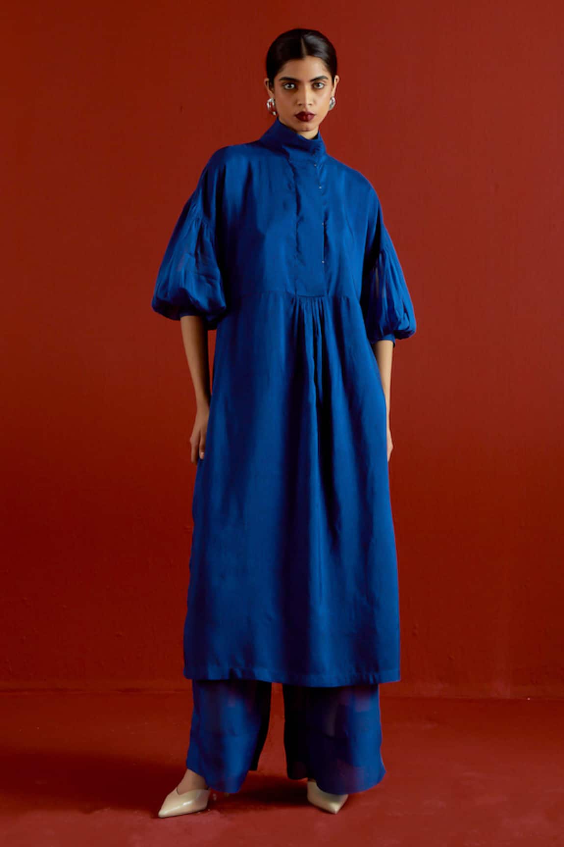 Three Blue Turtle Neck Tunic Pant Set 
