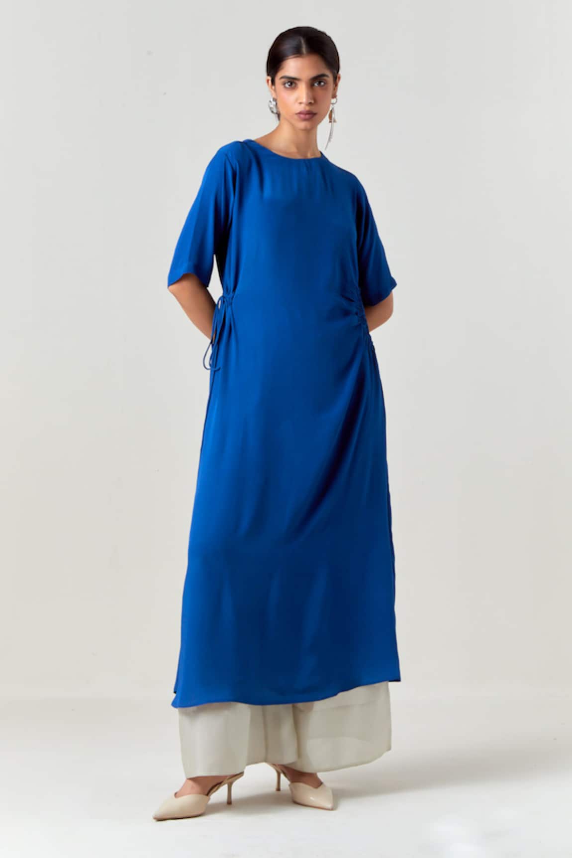 Three Blue Ruching Tunic With Pant 