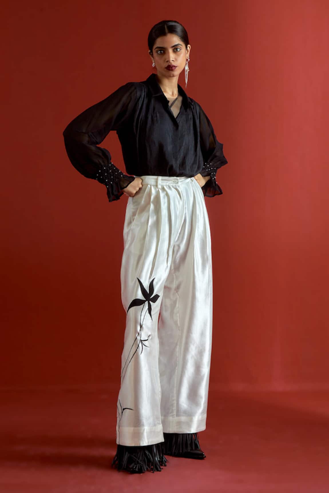 Three Black Smocking Detail Co-ord Shirt Set 