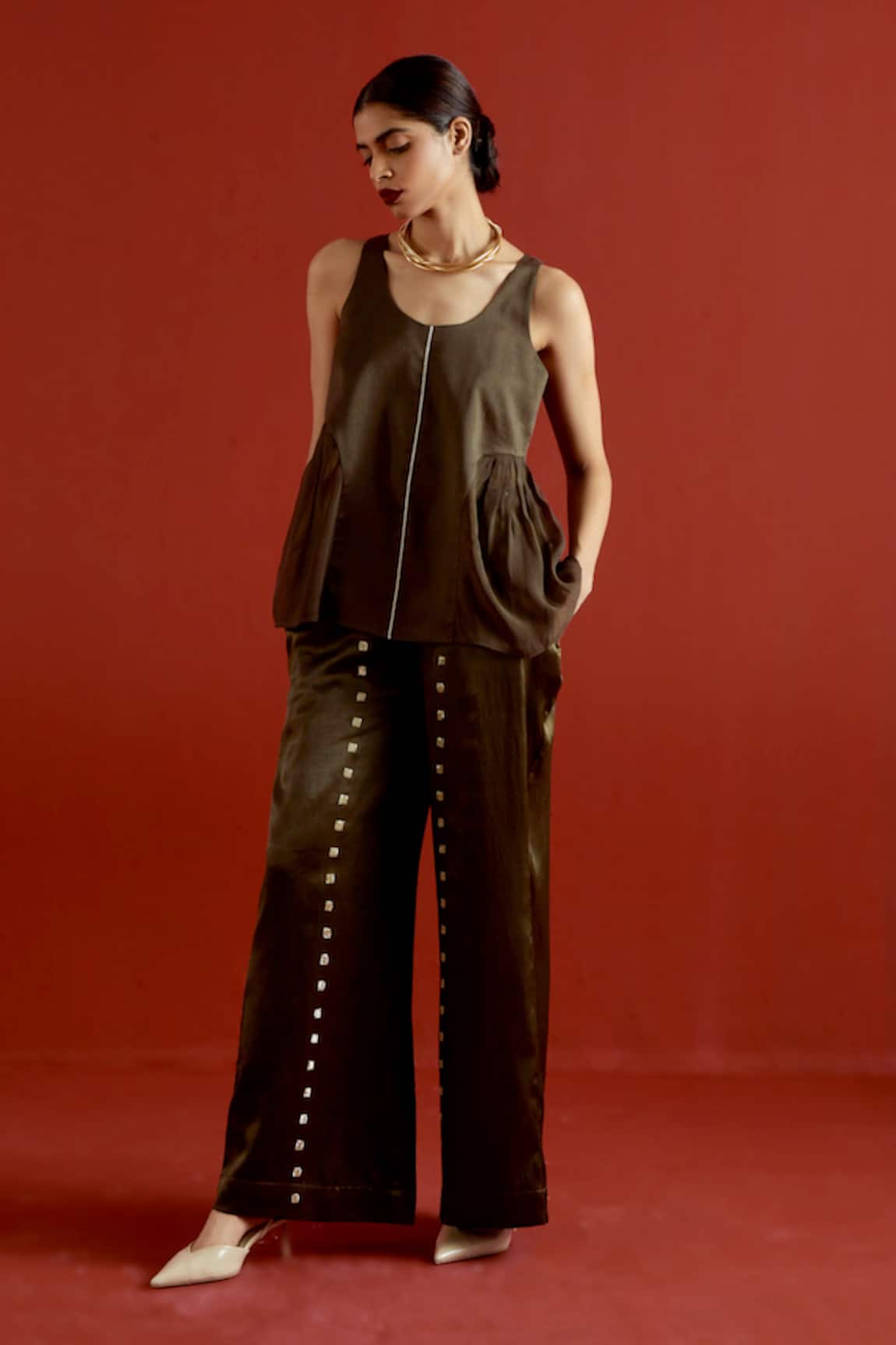 Three Olive Side U-Gather Top & Pant Set 