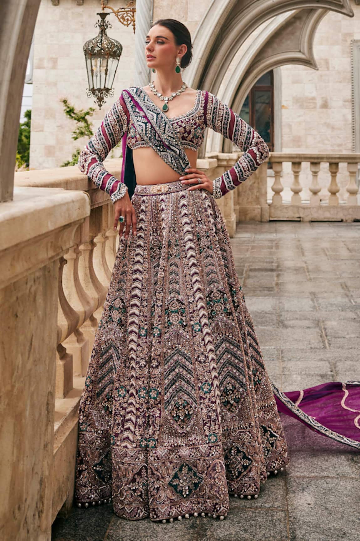 Jigar & Nikita Wisper Of Wine Embroidered Lehenga Set 