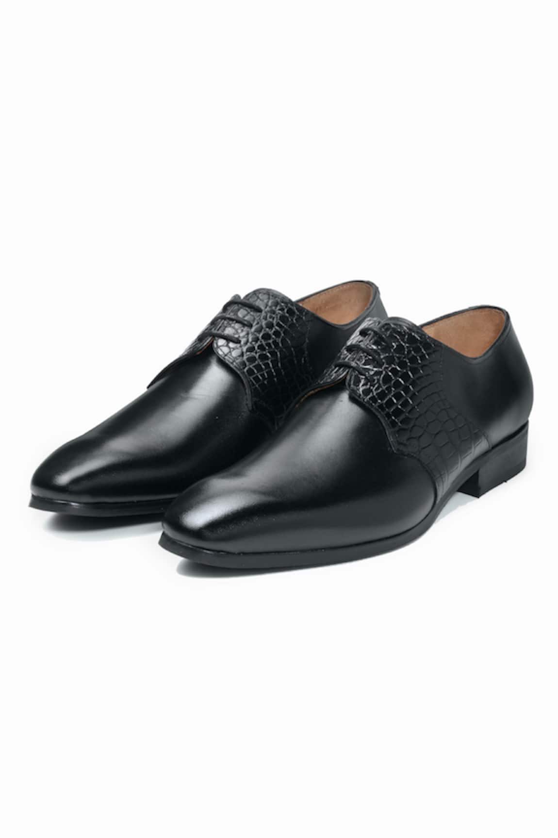 3dm Lifestyle Albert Crocodile Leather Black Derby Shoes 