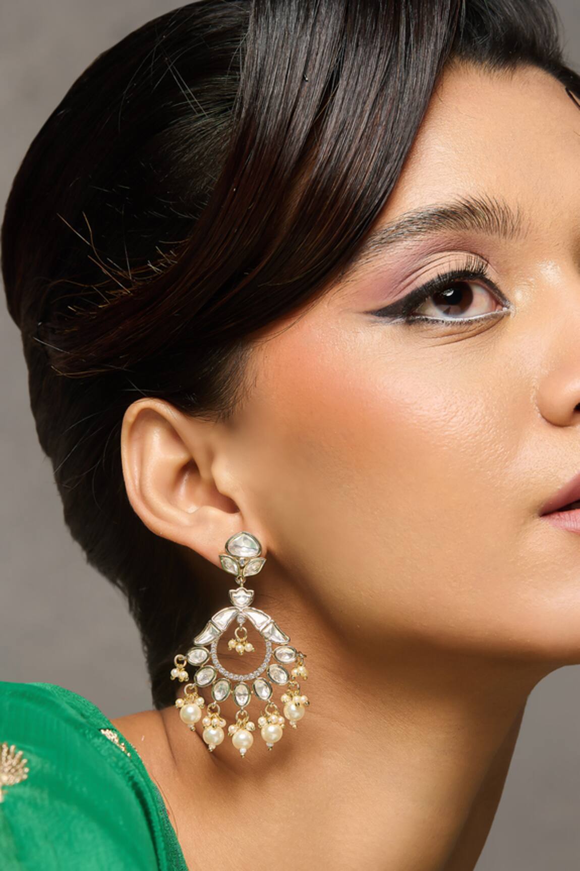 Curio Cottage Glimmering Kundan Chandbali Earrings 