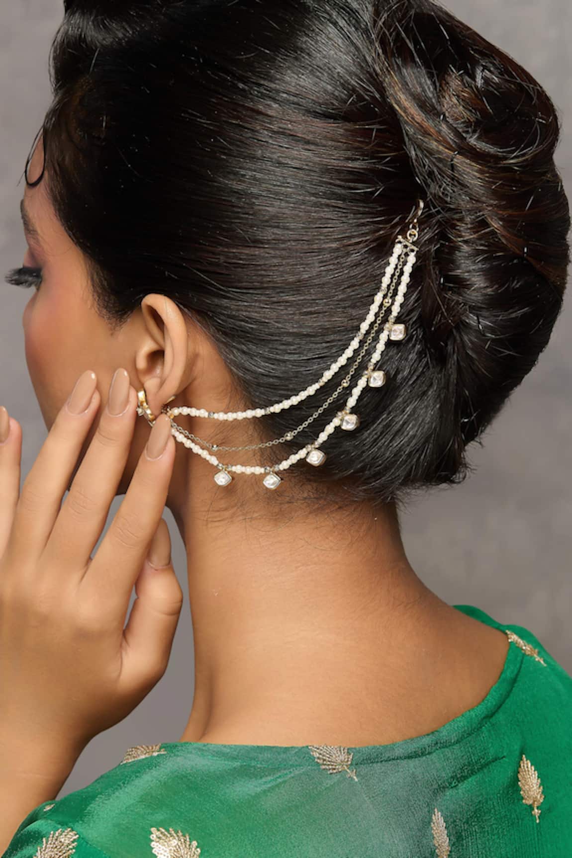 Curio Cottage Kundan Droplet Ear Chain 
