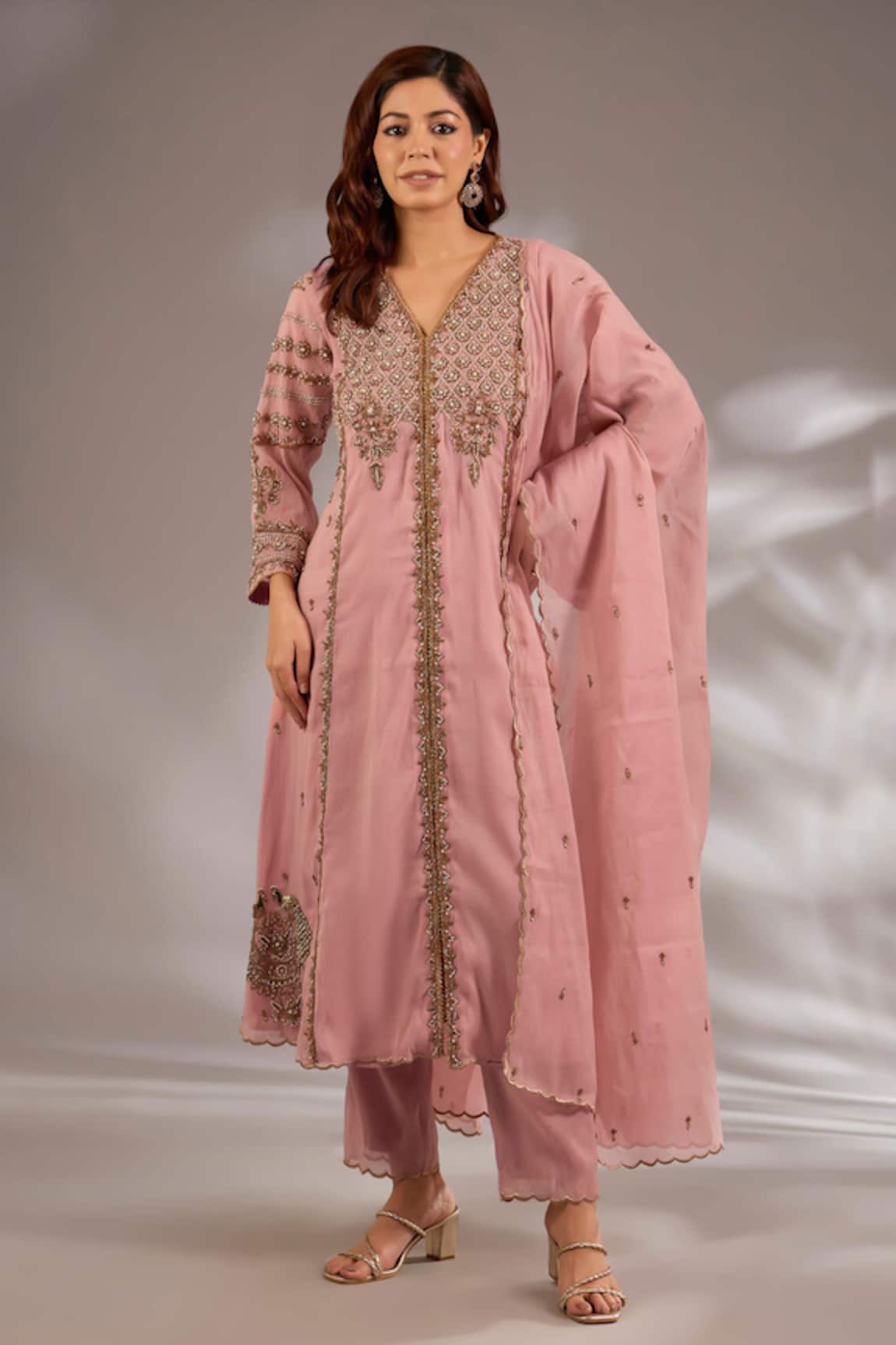 Studio A Mul Chanderi Hand Embroidered Flared Kurta Set 