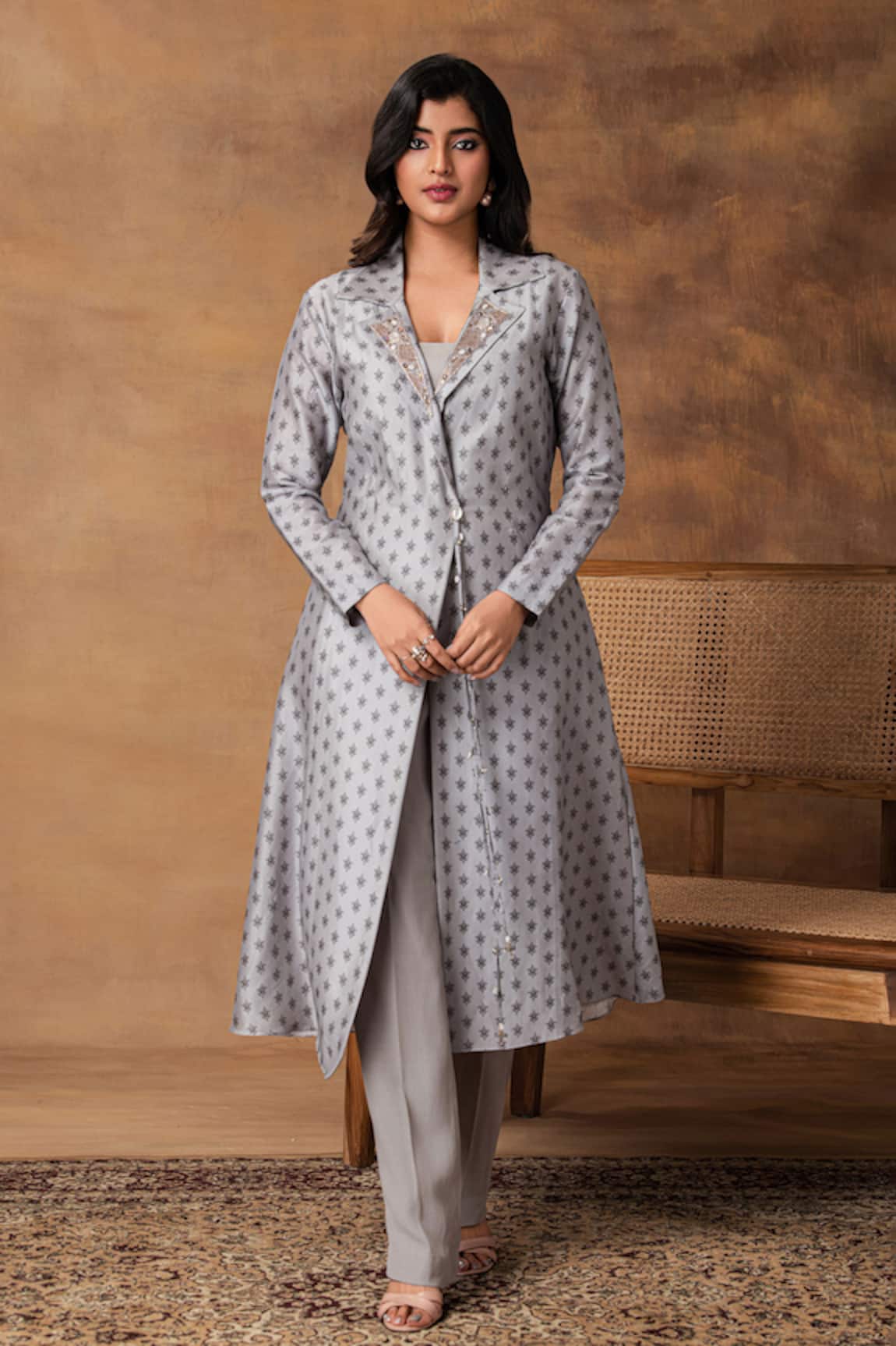 Isha Gupta Tayal Chanderi Printed Jacket Kurta Set 