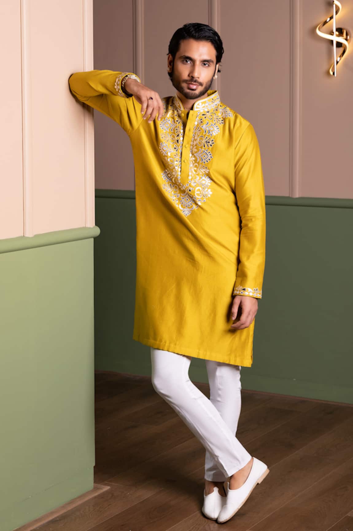 Kaaj Button Old Leather Applique Kurta Set