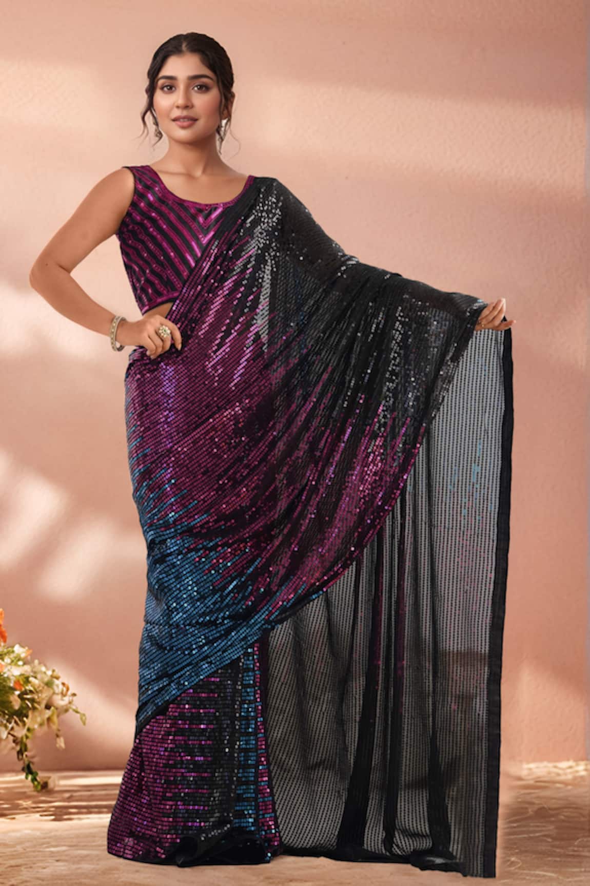 Samyukta Singhania Sequin Embroidered Saree With Unstitched Blouse Piece 