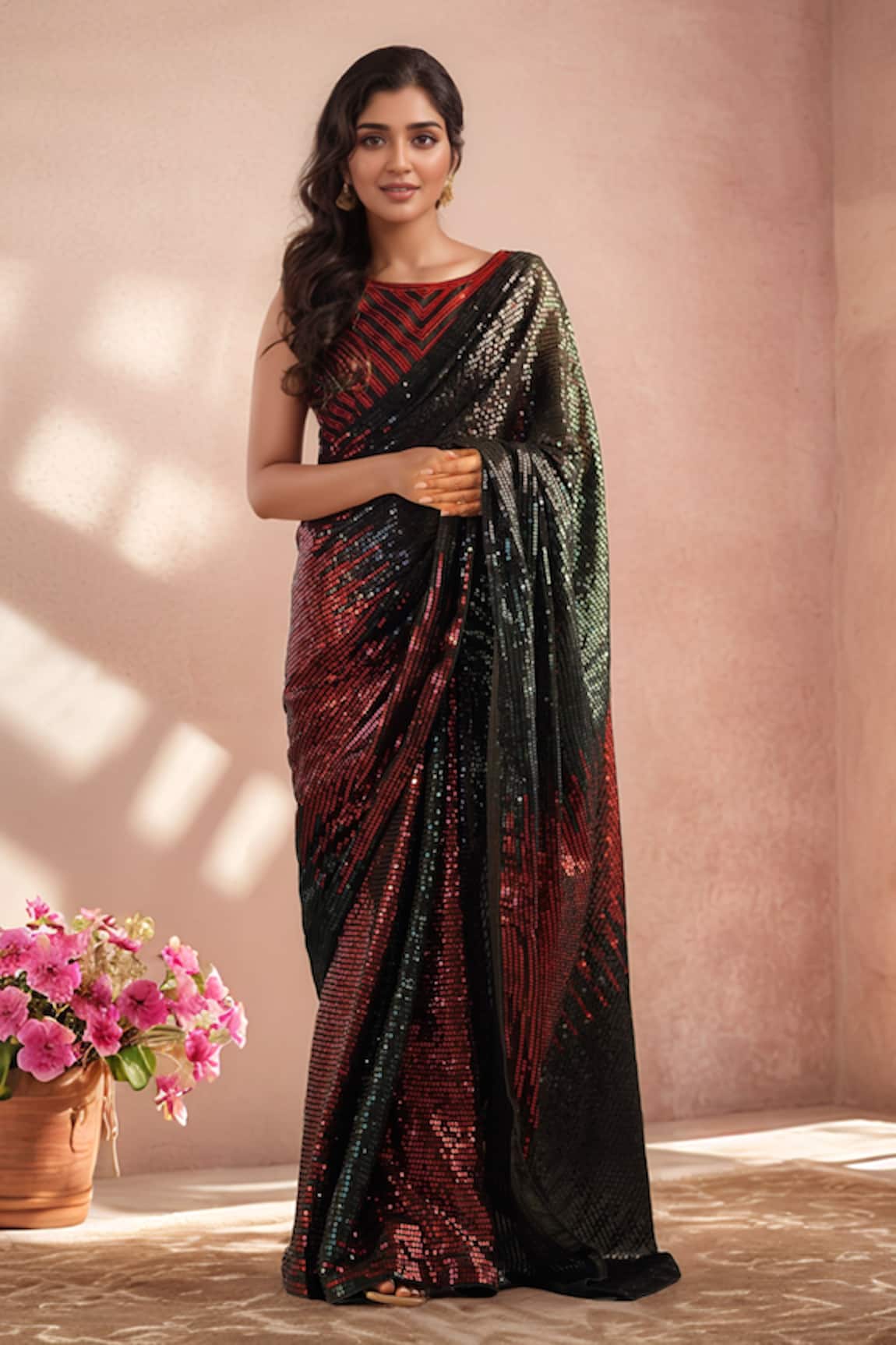 Samyukta Singhania Sequin Embroidered Saree With Unstitched Blouse Piece 