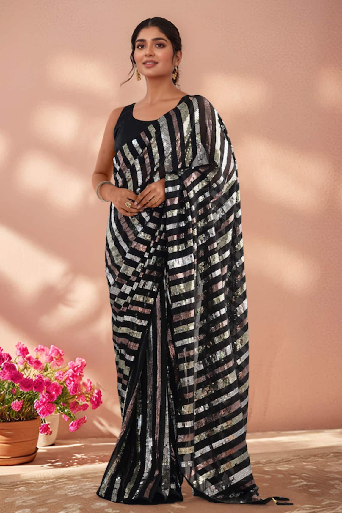 Samyukta Singhania Sequin Embroidered Saree With Unstitched Blouse Piece 