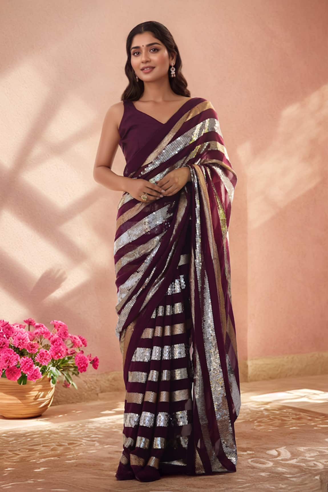 Samyukta Singhania Sequin Embroidered Saree With Unstitched Blouse Piece 