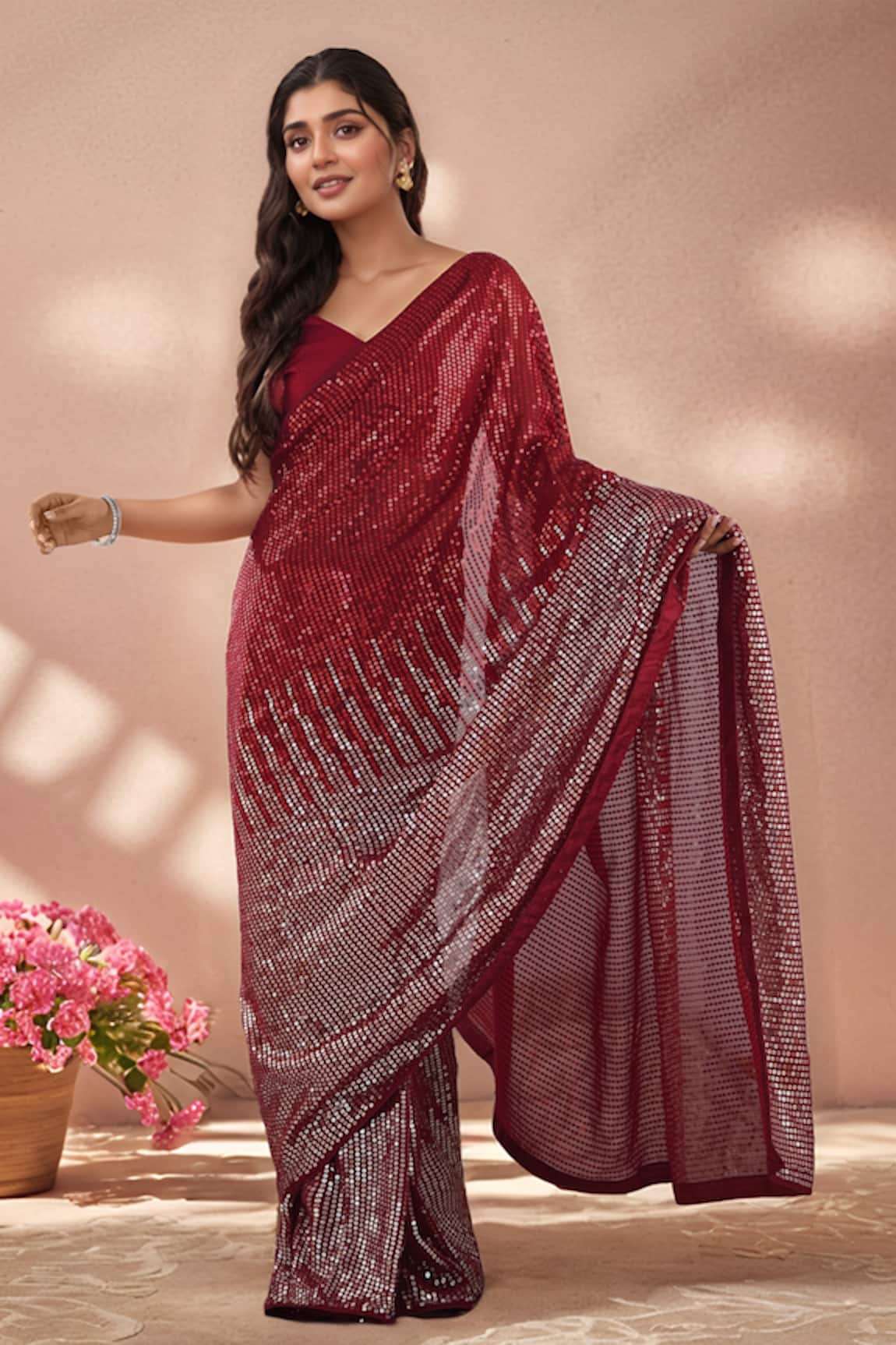 Samyukta Singhania Sequin Embroidered Saree With Unstitched Blouse Piece 