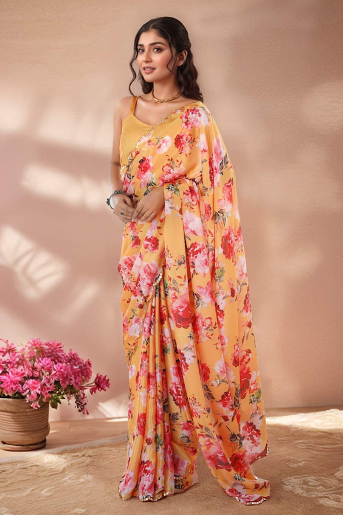 Samyukta Singhania Mirror Border Embroidered Saree With Unstitched Blouse Piece 